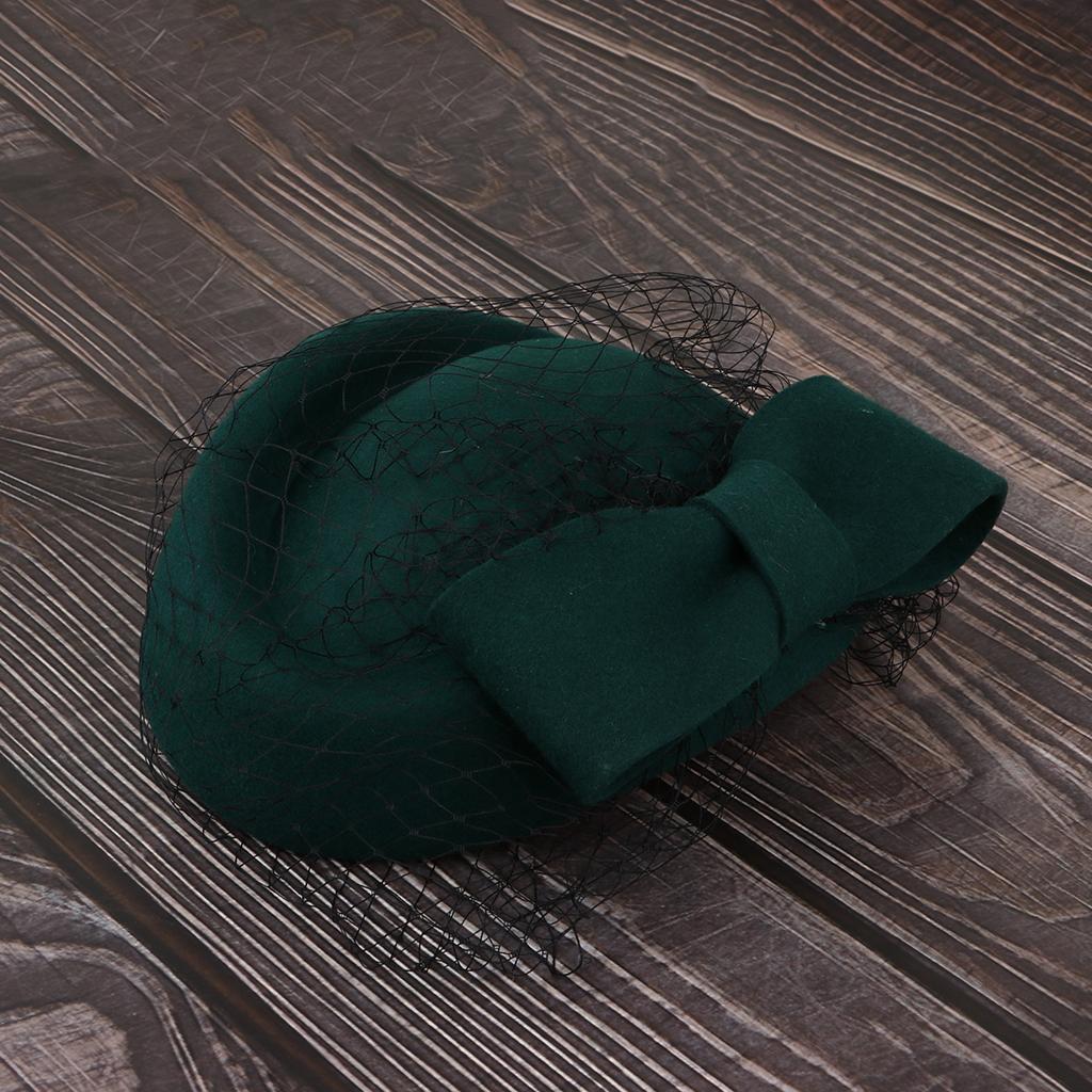 Pillbox Hat Wedding Hat with Veil Vintage Bow Fascinator Hats for Women Green