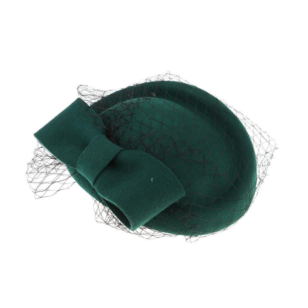 Pillbox Hat Wedding Hat with Veil Vintage Bow Fascinator Hats for Women Green