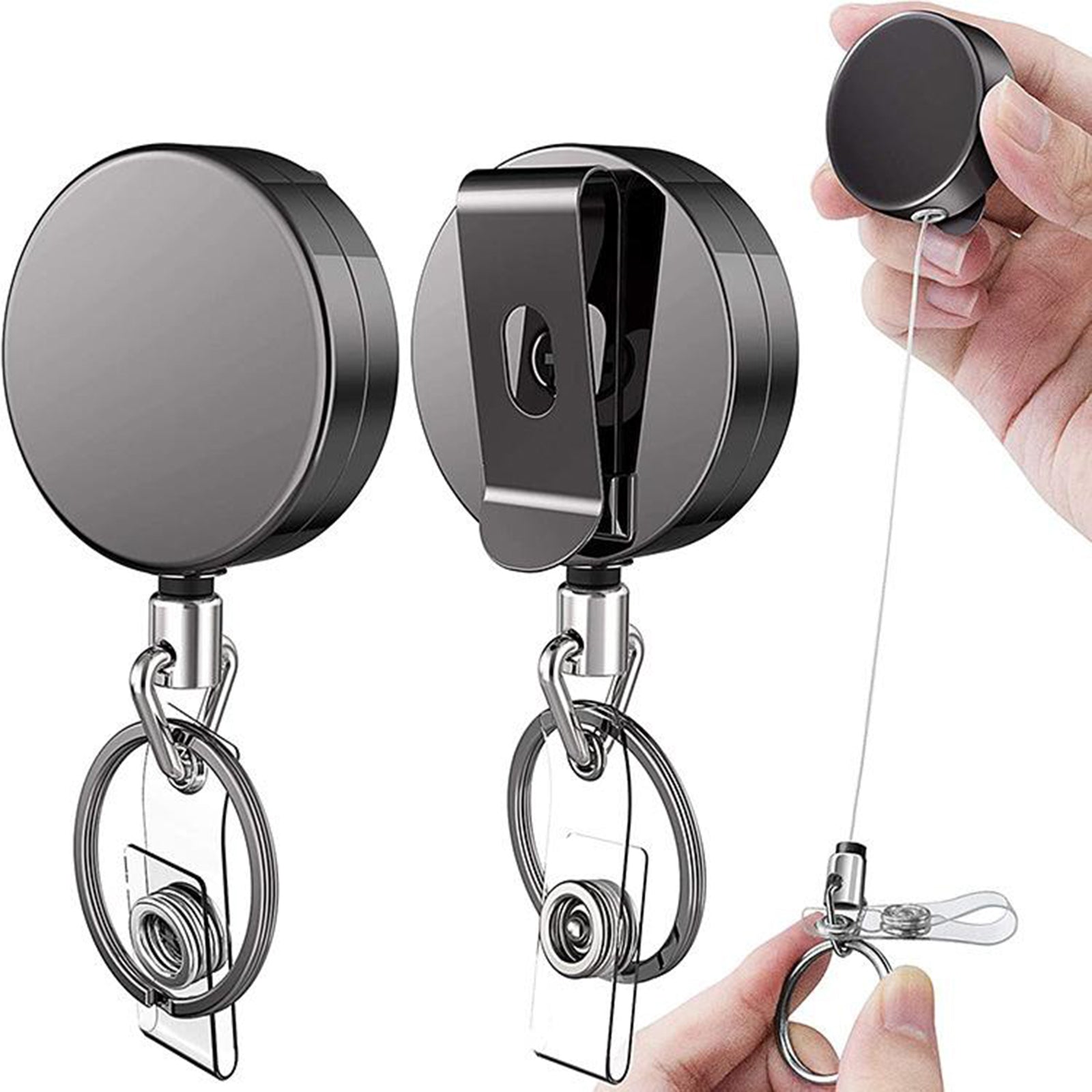 3x Badge Reel Pull Keychain Retractable ID Holder Card Identity Clips