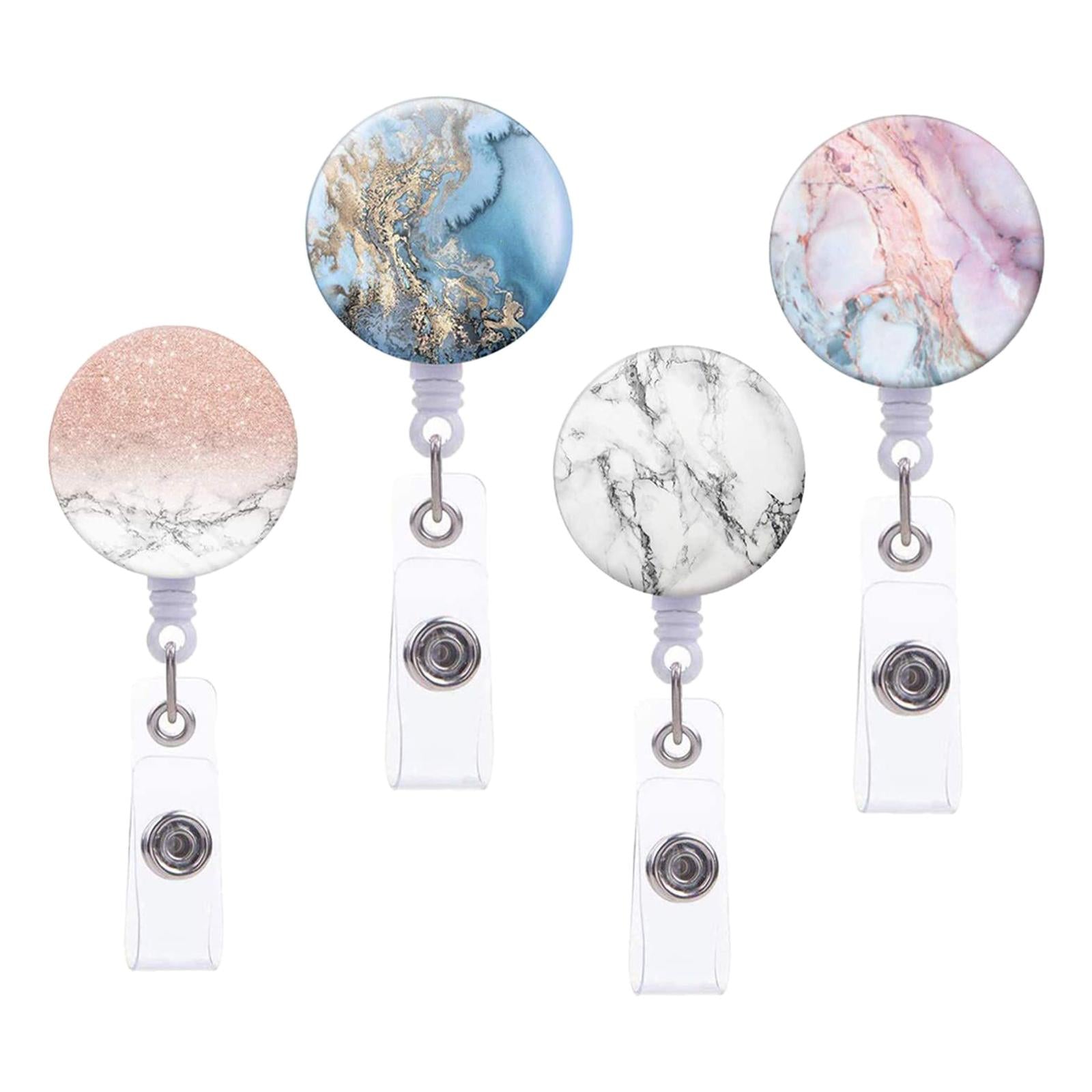 Badge Reel Pull Keychain Retractable ID Holders Card Identity Clips 4pcs B