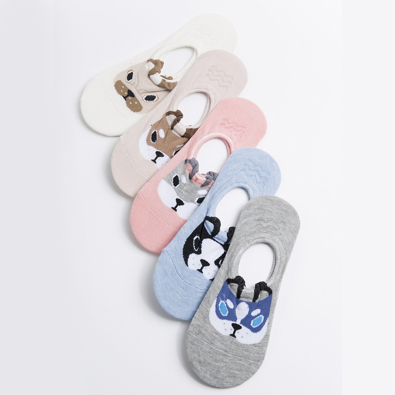 Women's 5 Pairs No Show Invisible Socks Non Slip Casual Socks Dog Pattern
