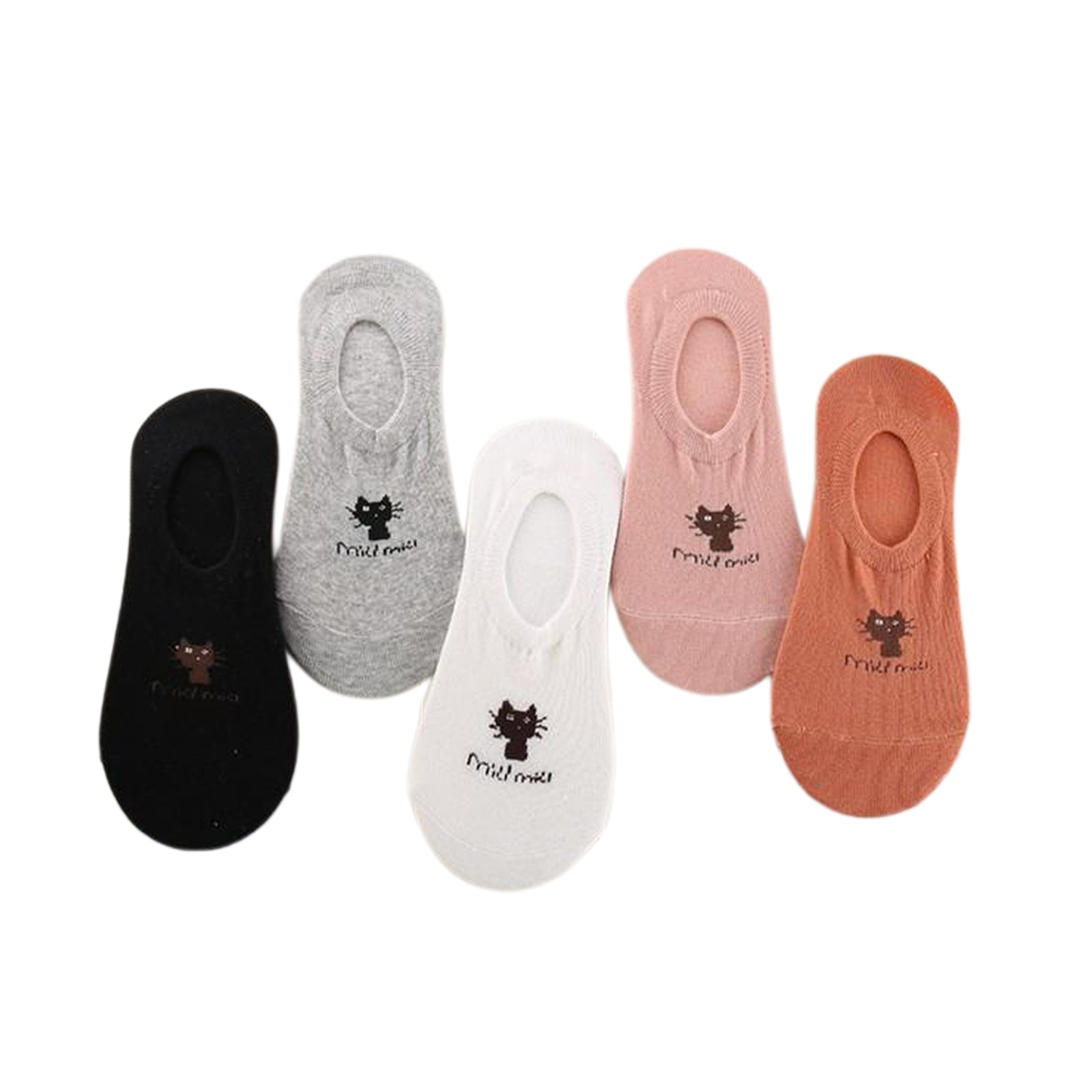 Women's 5 Pairs No Show Invisible Socks Non Slip Casual Socks Cat Pattern