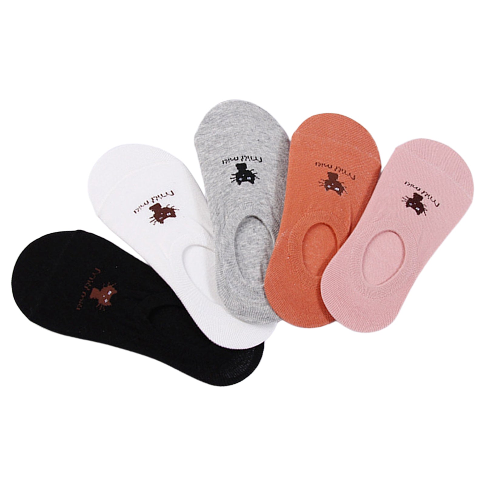 Women's 5 Pairs No Show Invisible Socks Non Slip Casual Socks Cat Pattern