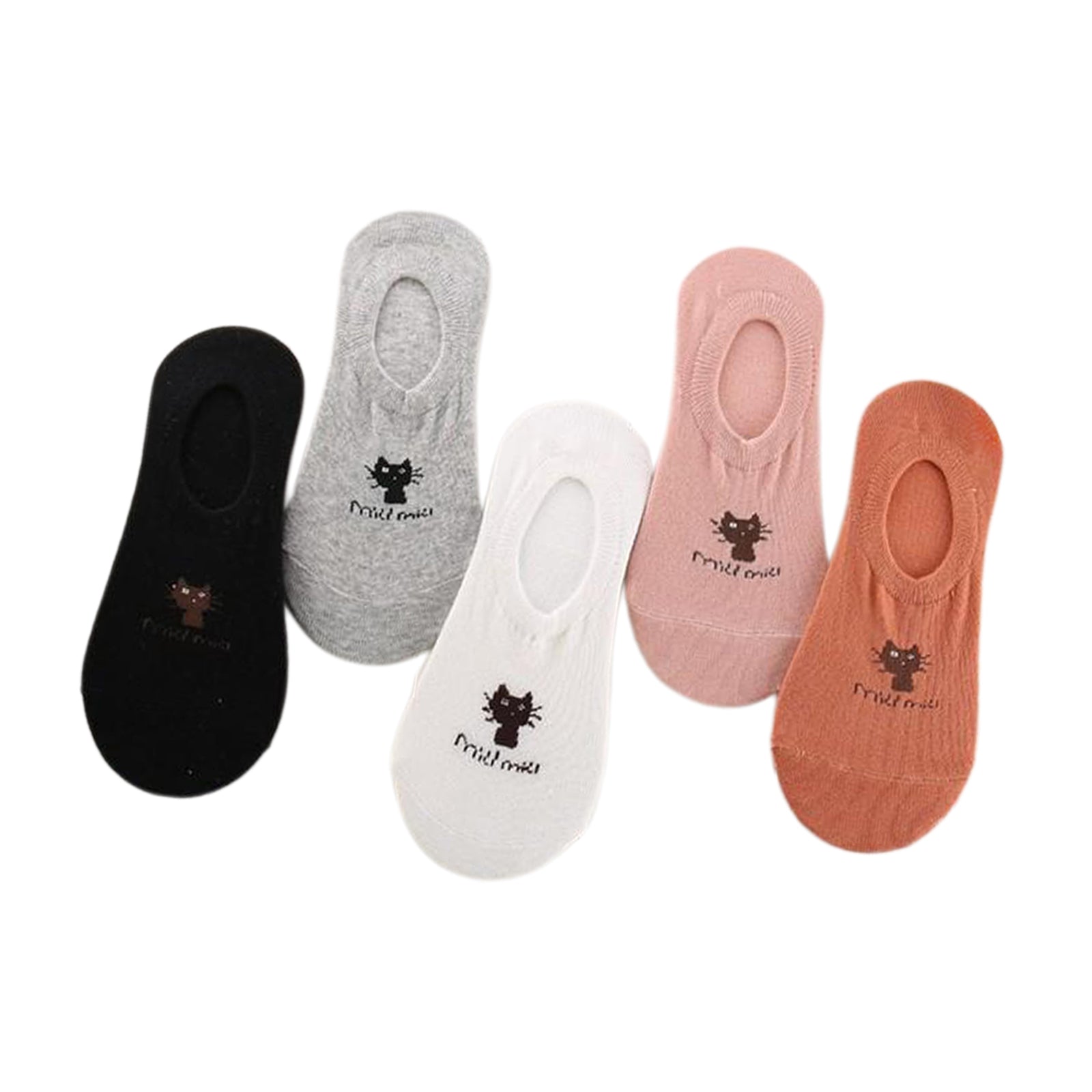 Women's 5 Pairs No Show Invisible Socks Non Slip Casual Socks Cat Pattern