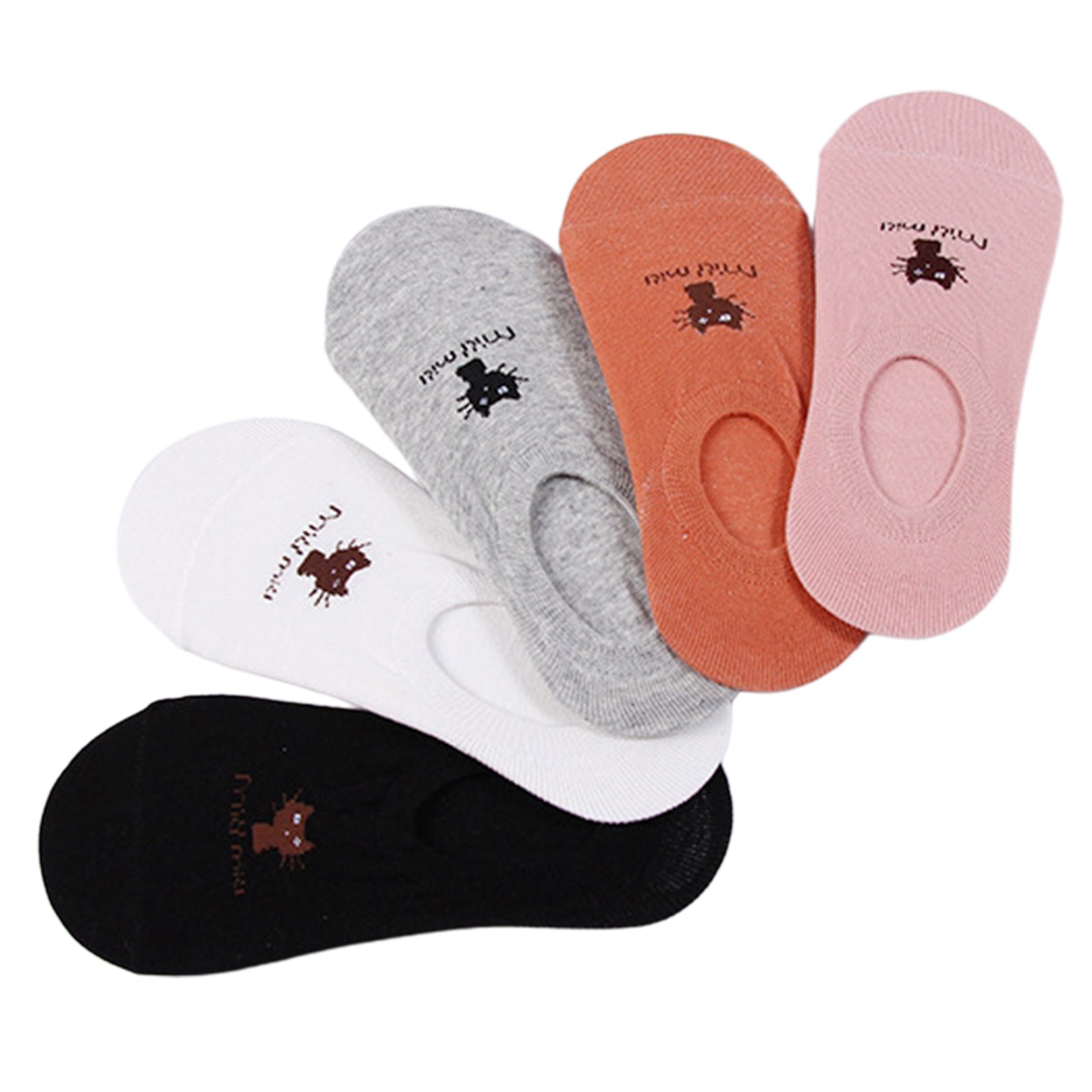 Women's 5 Pairs No Show Invisible Socks Non Slip Casual Socks Cat Pattern