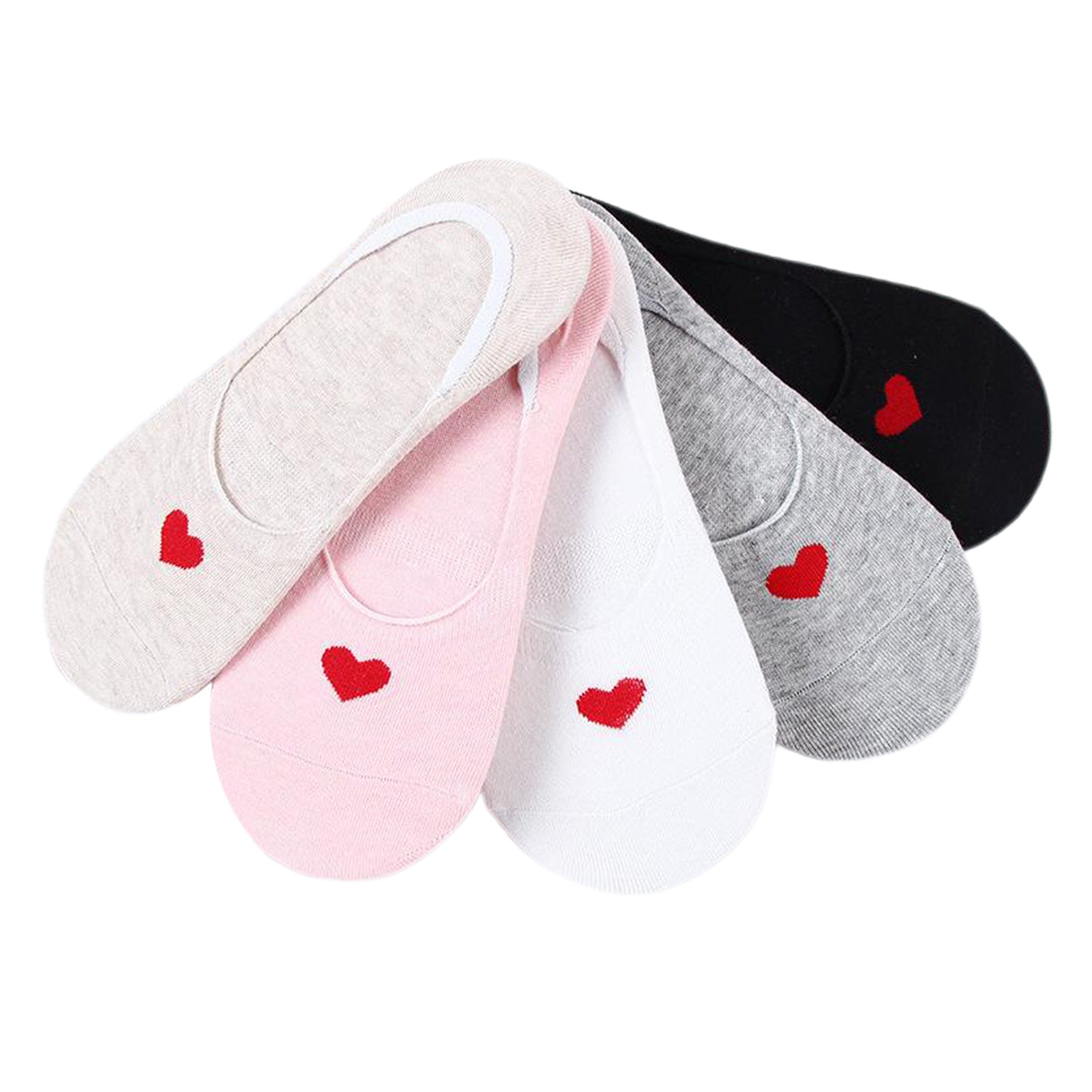 Women's 5 Pairs No Show Invisible Socks Non Slip Casual Socks Love Heart
