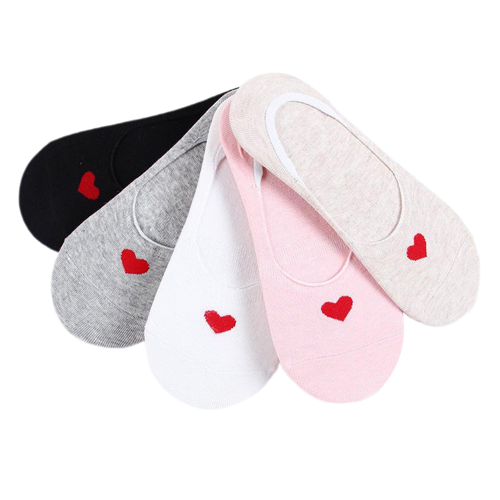 Women's 5 Pairs No Show Invisible Socks Non Slip Casual Socks Love Heart