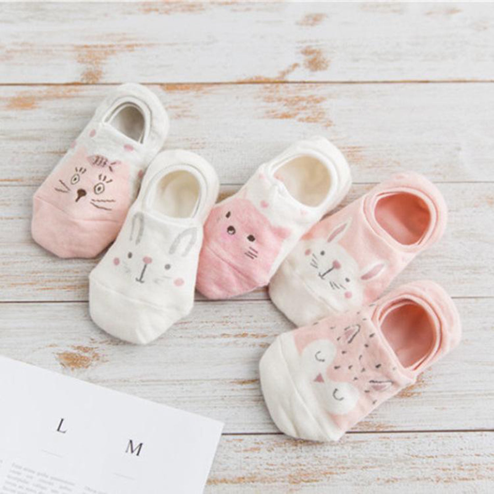 Women's 5 Pairs No Show Invisible Socks Non Slip Casual Socks Pink Cat
