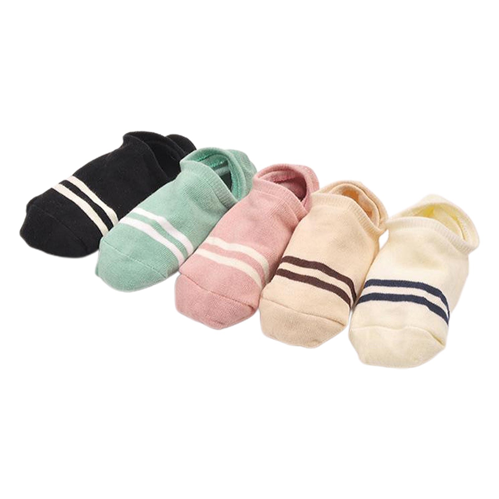 Women's 5 Pairs No Show Invisible Socks Non Slip Casual Socks 2 Stripes