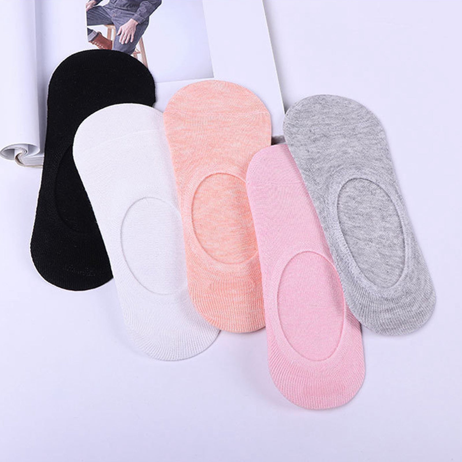 Women's 5 Pairs No Show Invisible Socks Non Slip Casual Socks Solid Color