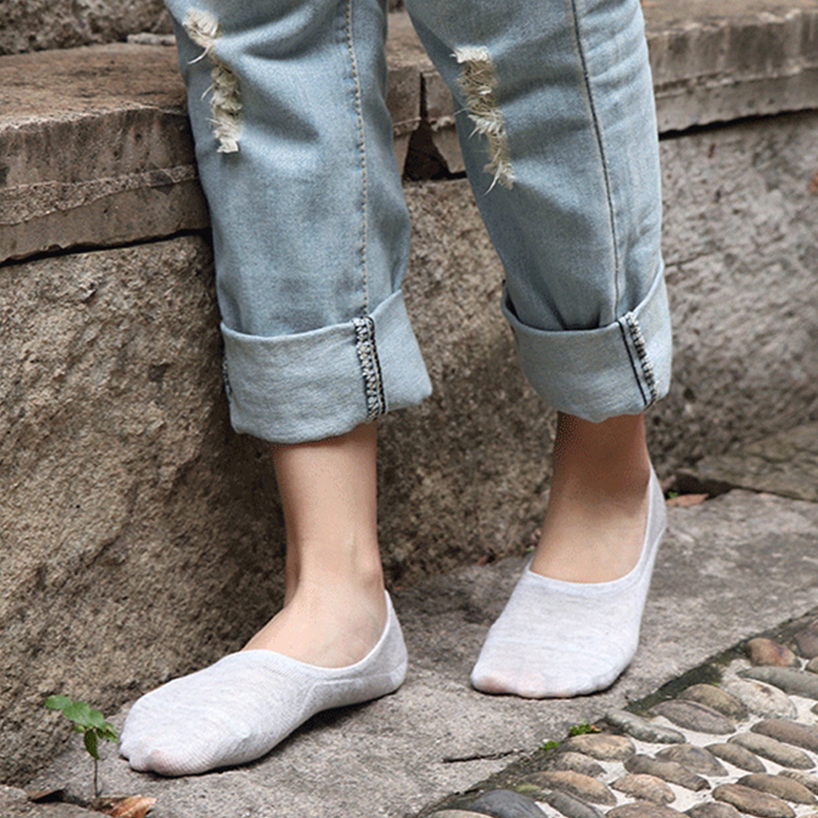 Women's 5 Pairs No Show Invisible Socks Non Slip Casual Socks Solid Color