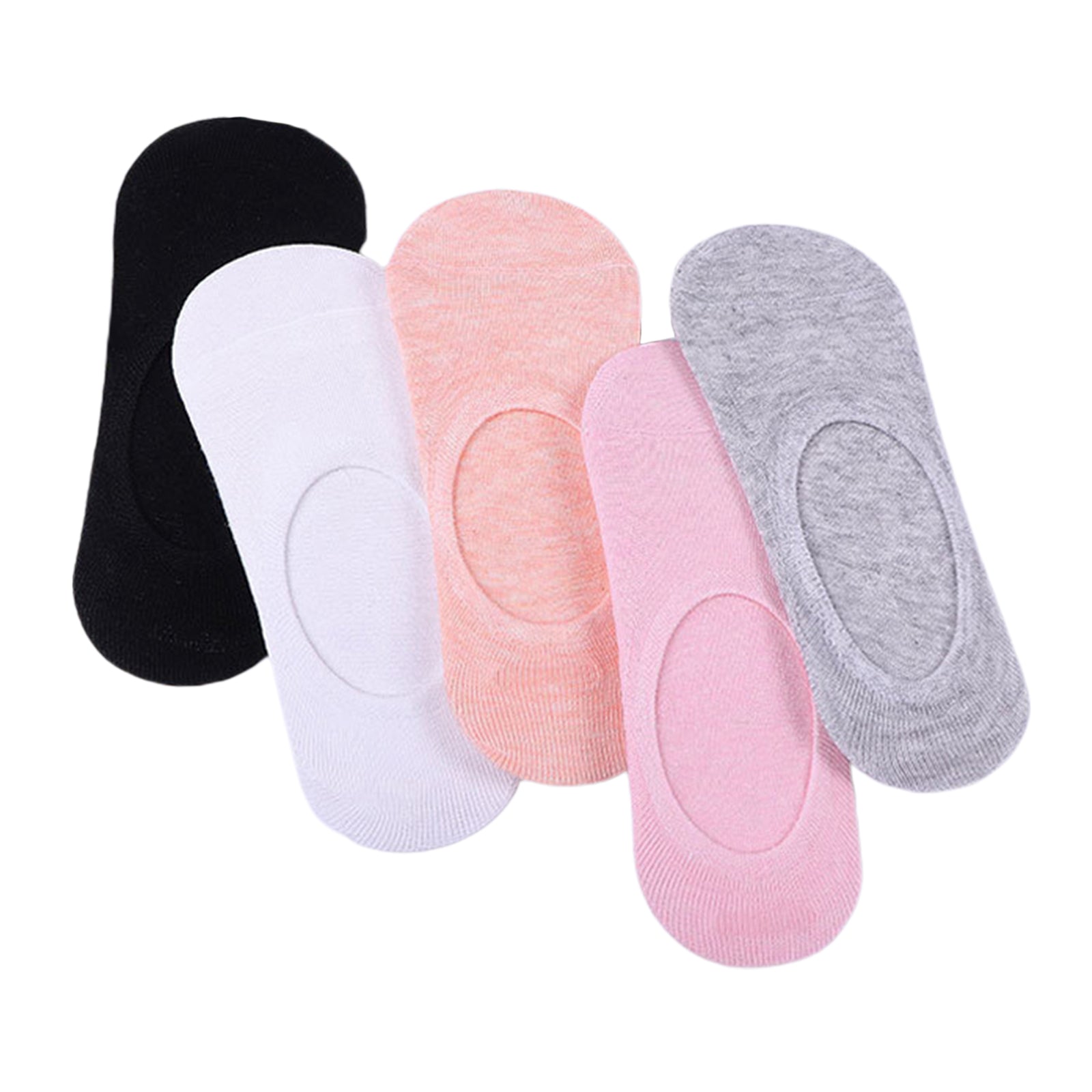 Women's 5 Pairs No Show Invisible Socks Non Slip Casual Socks Solid Color