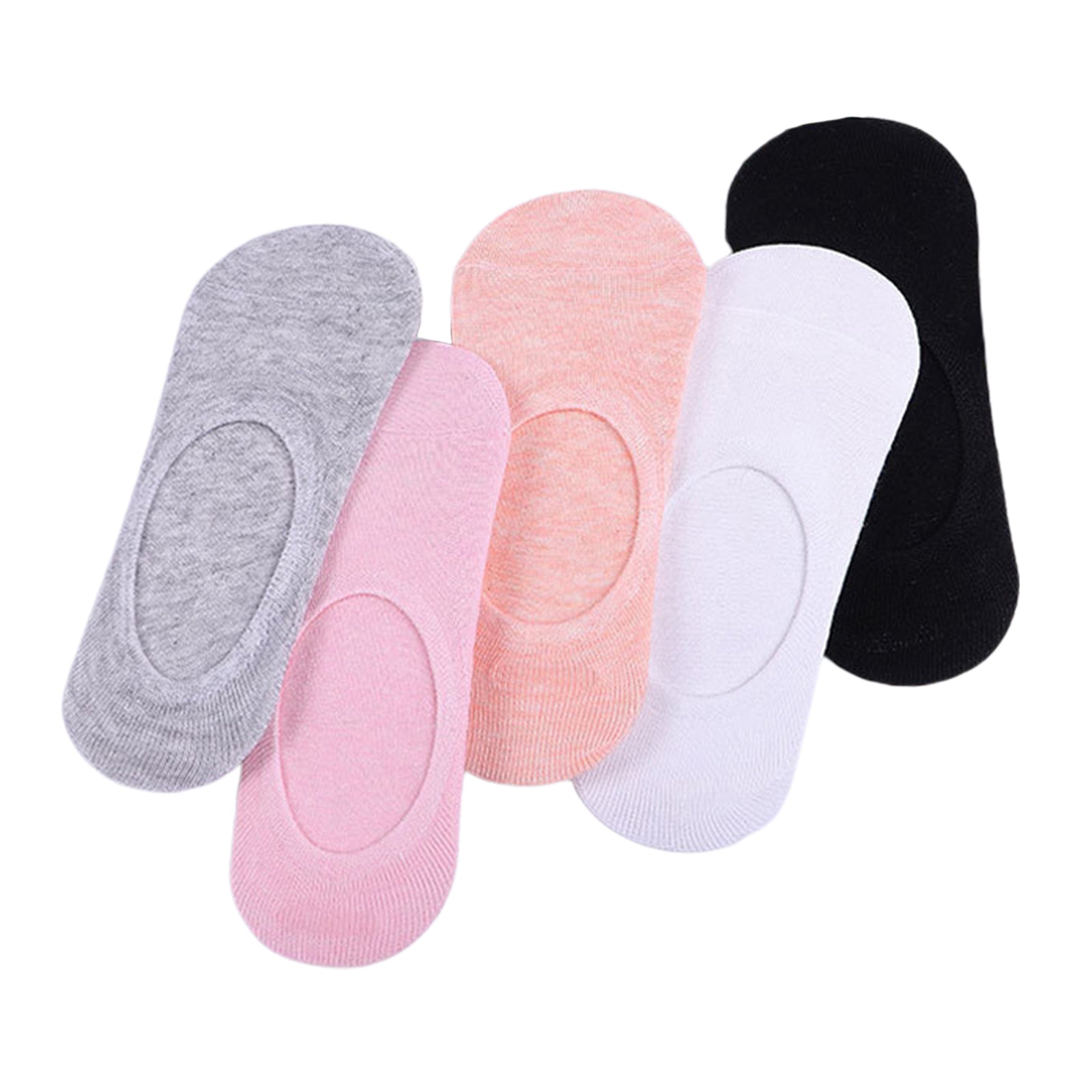 Women's 5 Pairs No Show Invisible Socks Non Slip Casual Socks Solid Color