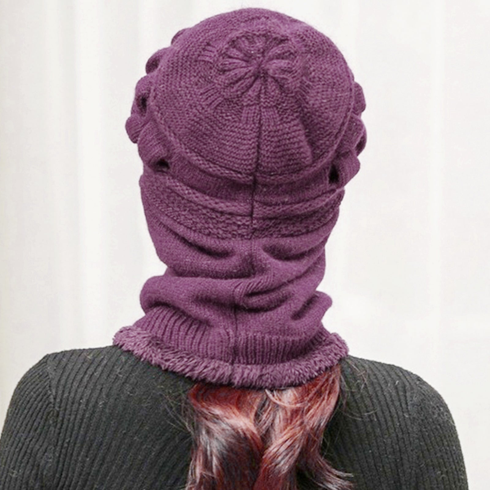 Winter Women Hat Warm Skullies Scarf Crochet Casual Cap Purple
