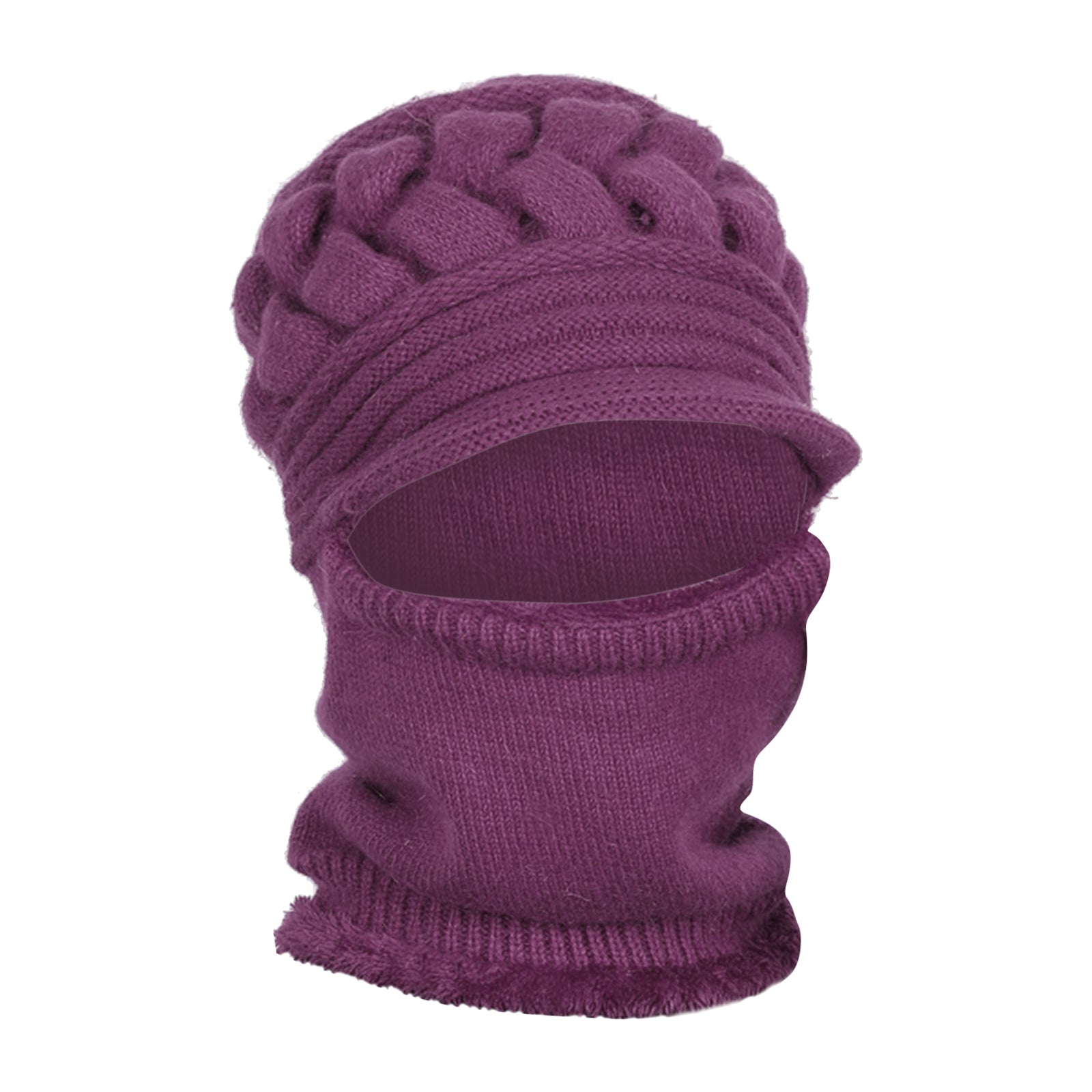Winter Women Hat Warm Skullies Scarf Crochet Casual Cap Purple