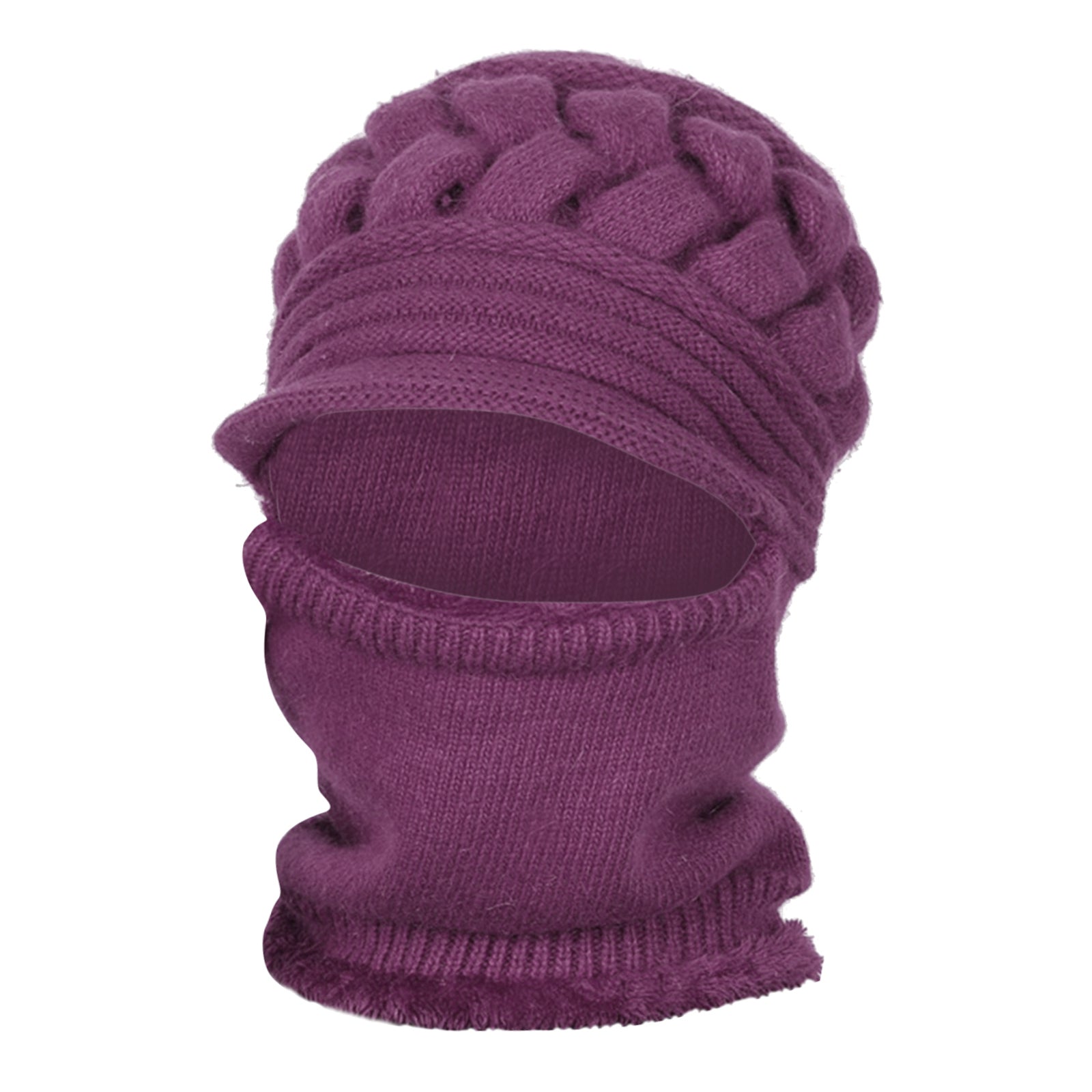 Winter Women Hat Warm Skullies Scarf Crochet Casual Cap Purple
