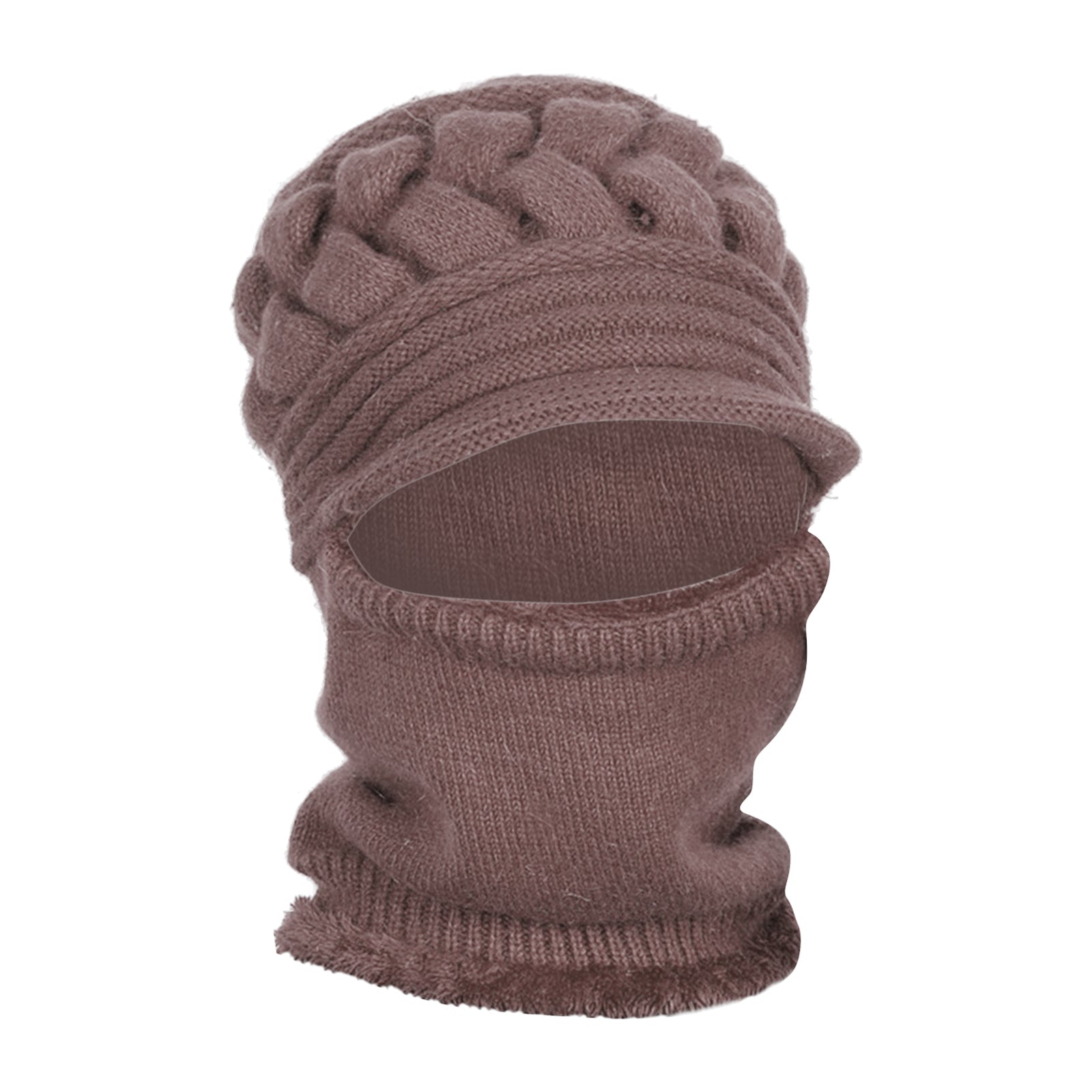Winter Women Hat Warm Skullies Scarf Crochet Casual Cap Khaki