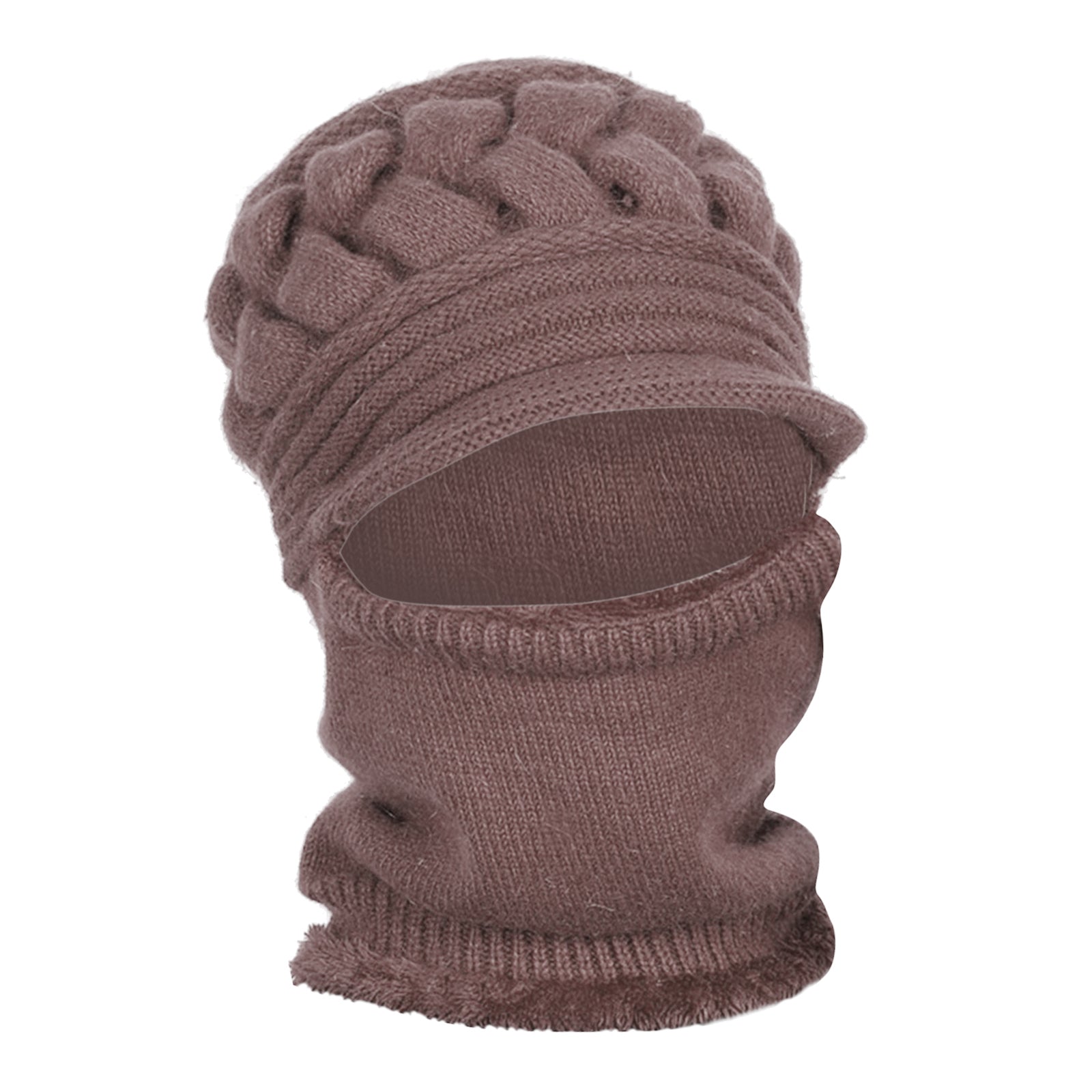 Winter Women Hat Warm Skullies Scarf Crochet Casual Cap Khaki