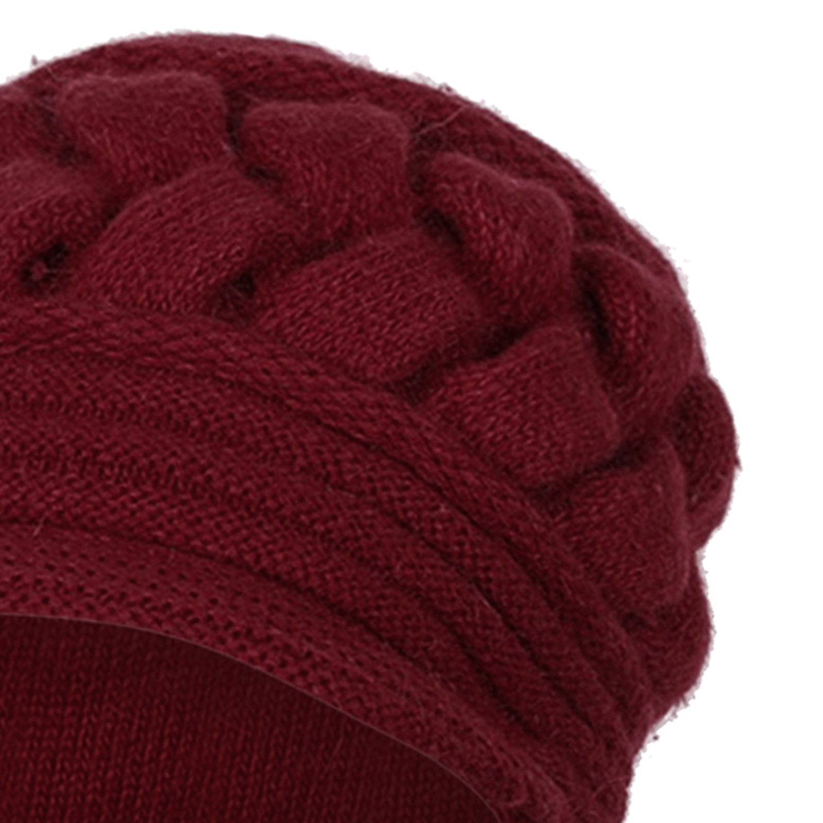 Winter Women Hat Warm Skullies Scarf Crochet Casual Cap Wine Red