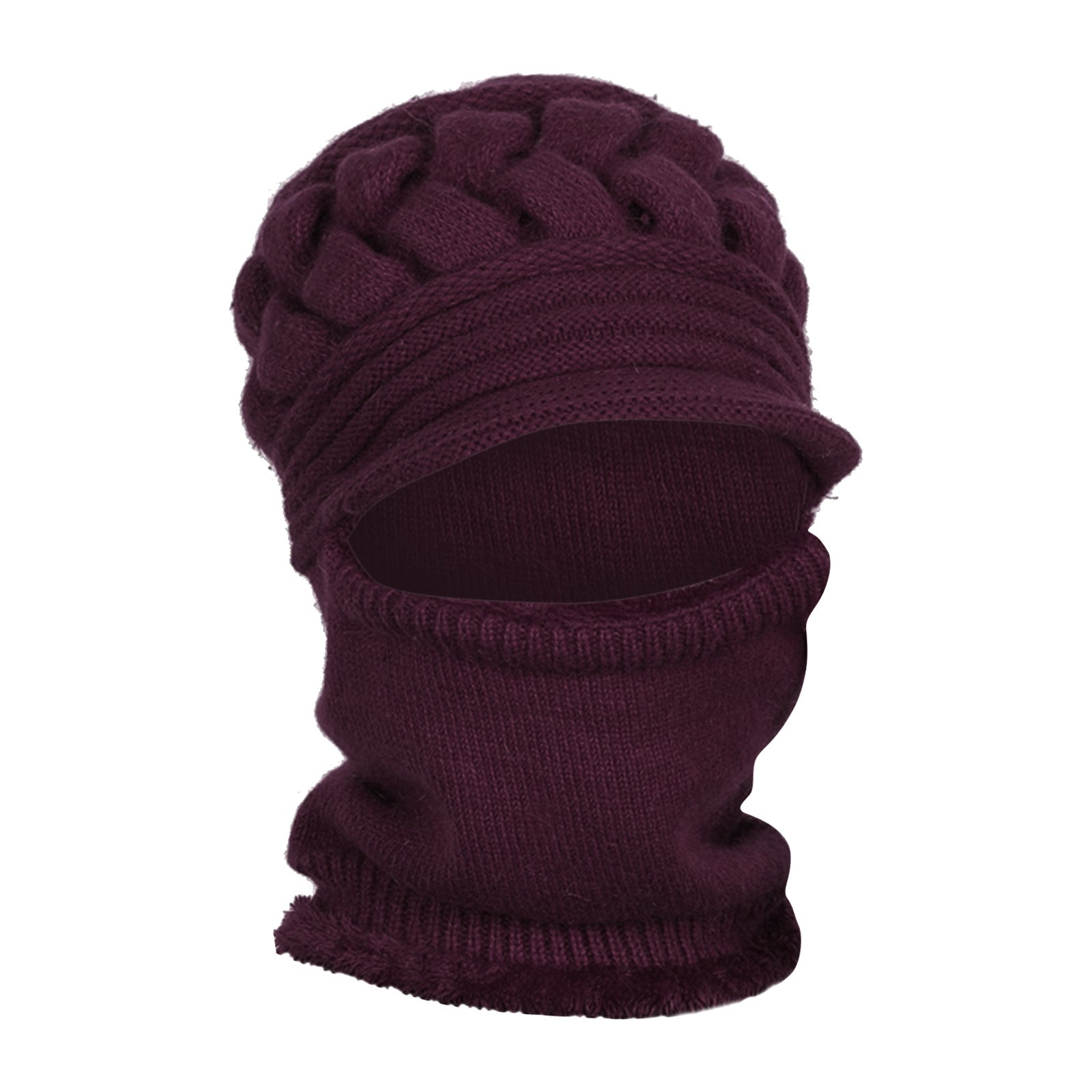 Winter Women Hat Warm Skullies Scarf Crochet Casual Cap Dark Violet