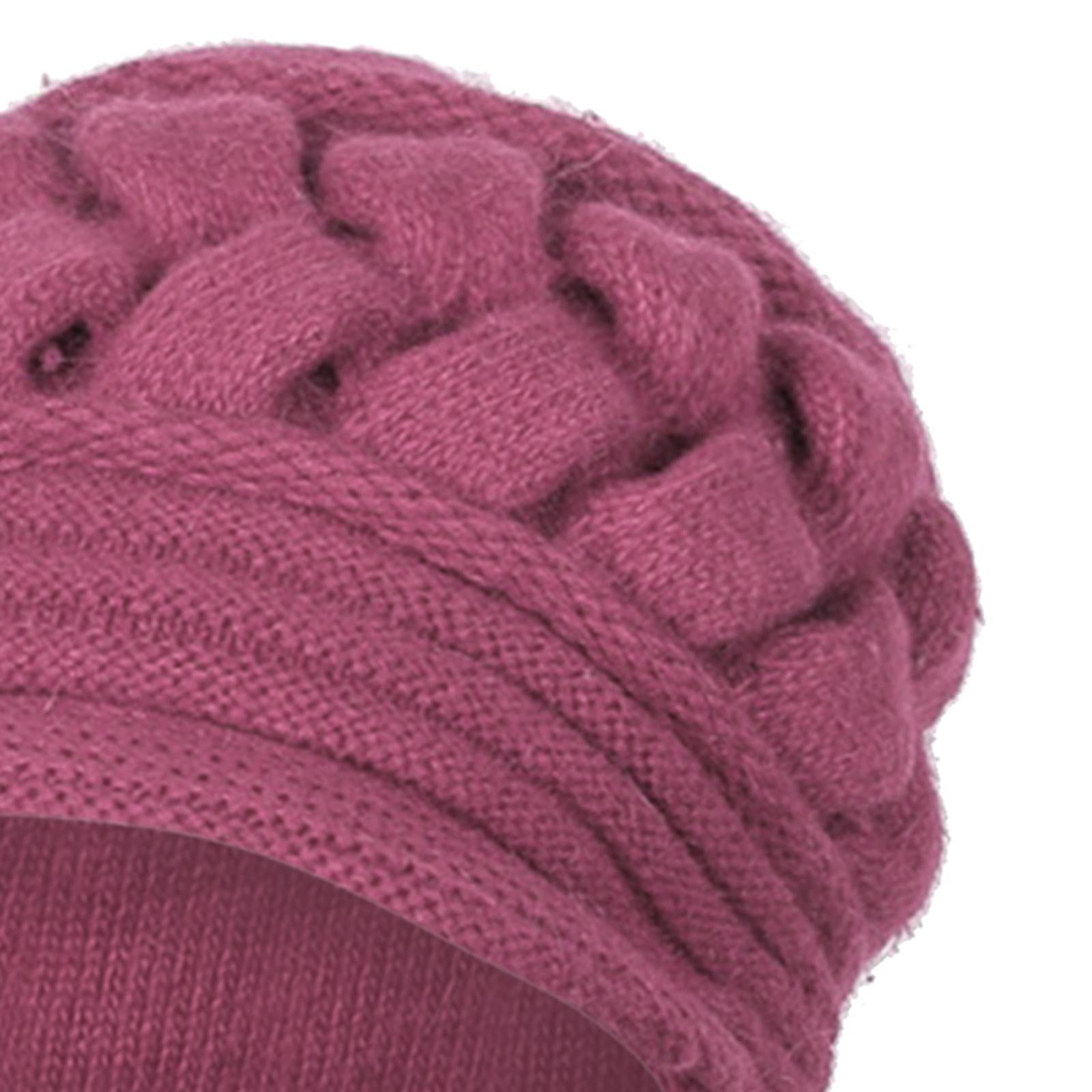 Winter Women Hat Warm Skullies Scarf Crochet Casual Cap Pink