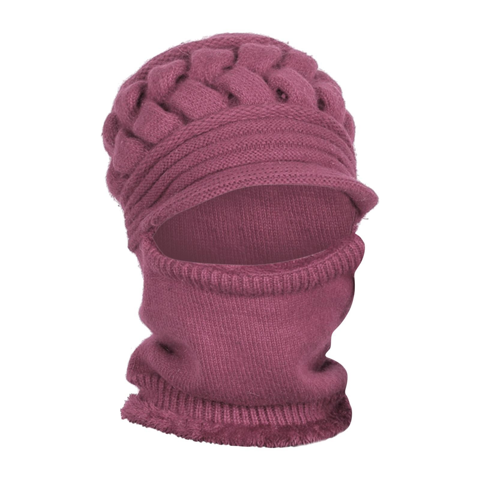 Winter Women Hat Warm Skullies Scarf Crochet Casual Cap Pink