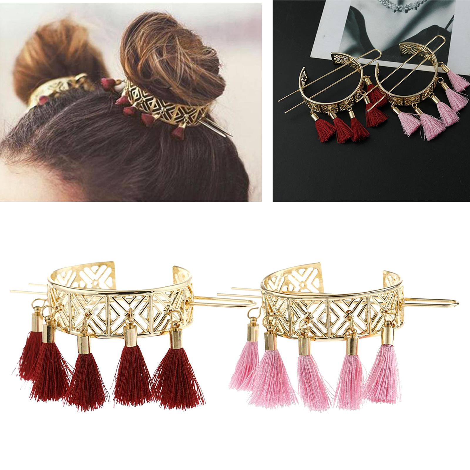 Hair Chopstick Metal Tassel Hair Pin Hair Bun Stick Styling Accessories Red