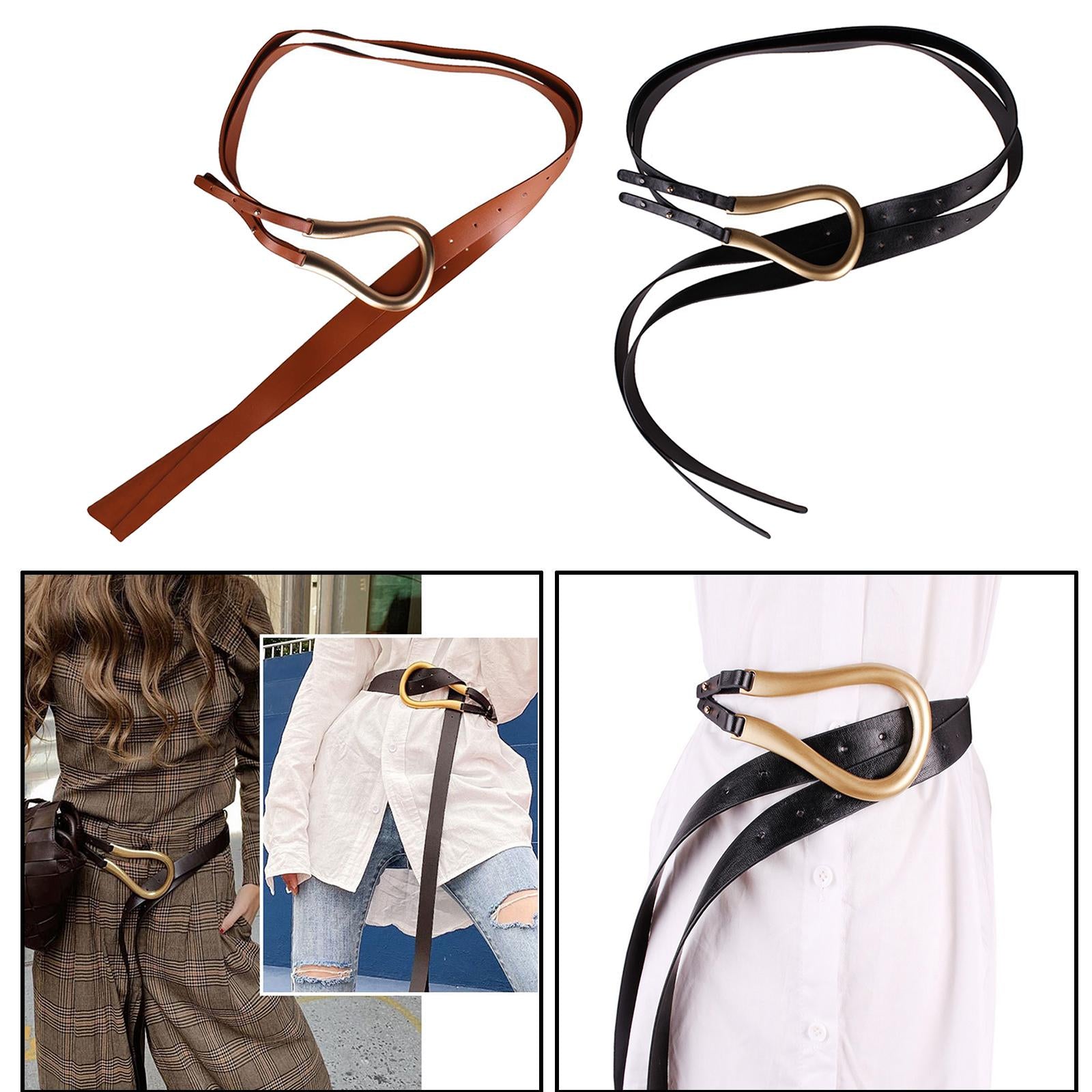 Women PU Leather Belt Waistband for Trench Coat Overcoat Jacket Black