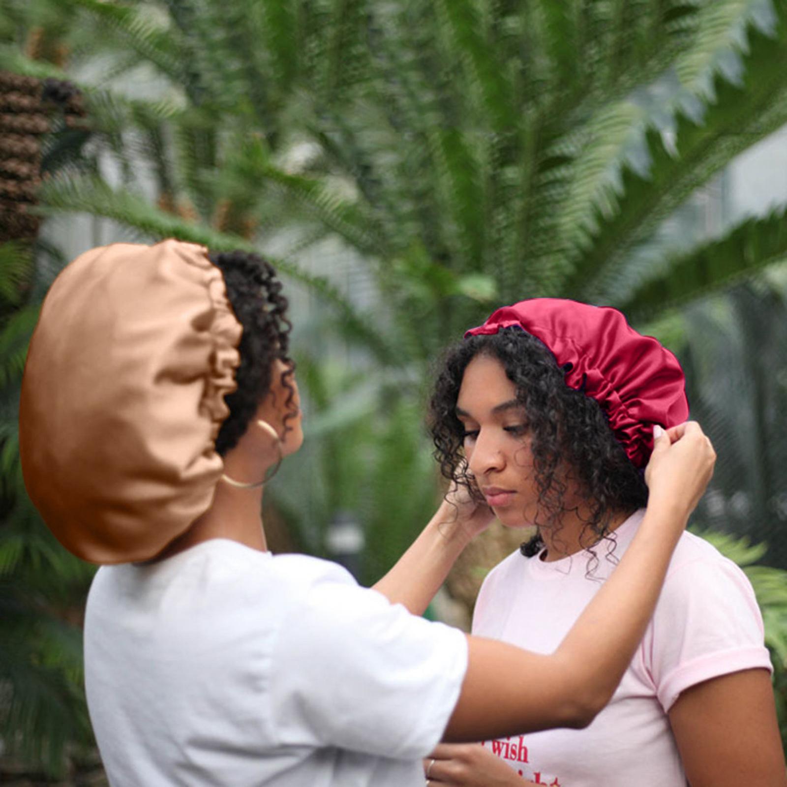 Satin Silk Bonnet Night Sleeping Cap Hat For Curly Natural Hair Wine Red