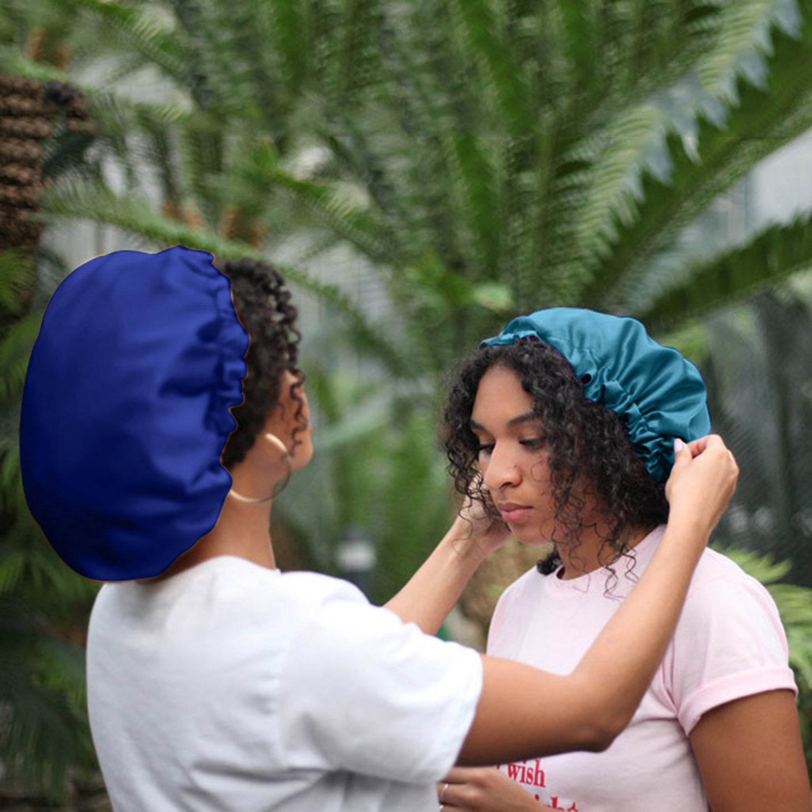 Satin Silk Bonnet Night Sleeping Cap Hat For Curly Natural Hair Blue