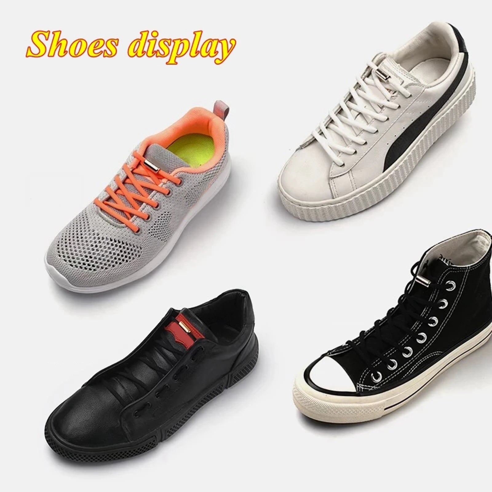 No Tie Shoelaces Elastic Lock Shoes Trainers Lazy Laces Black