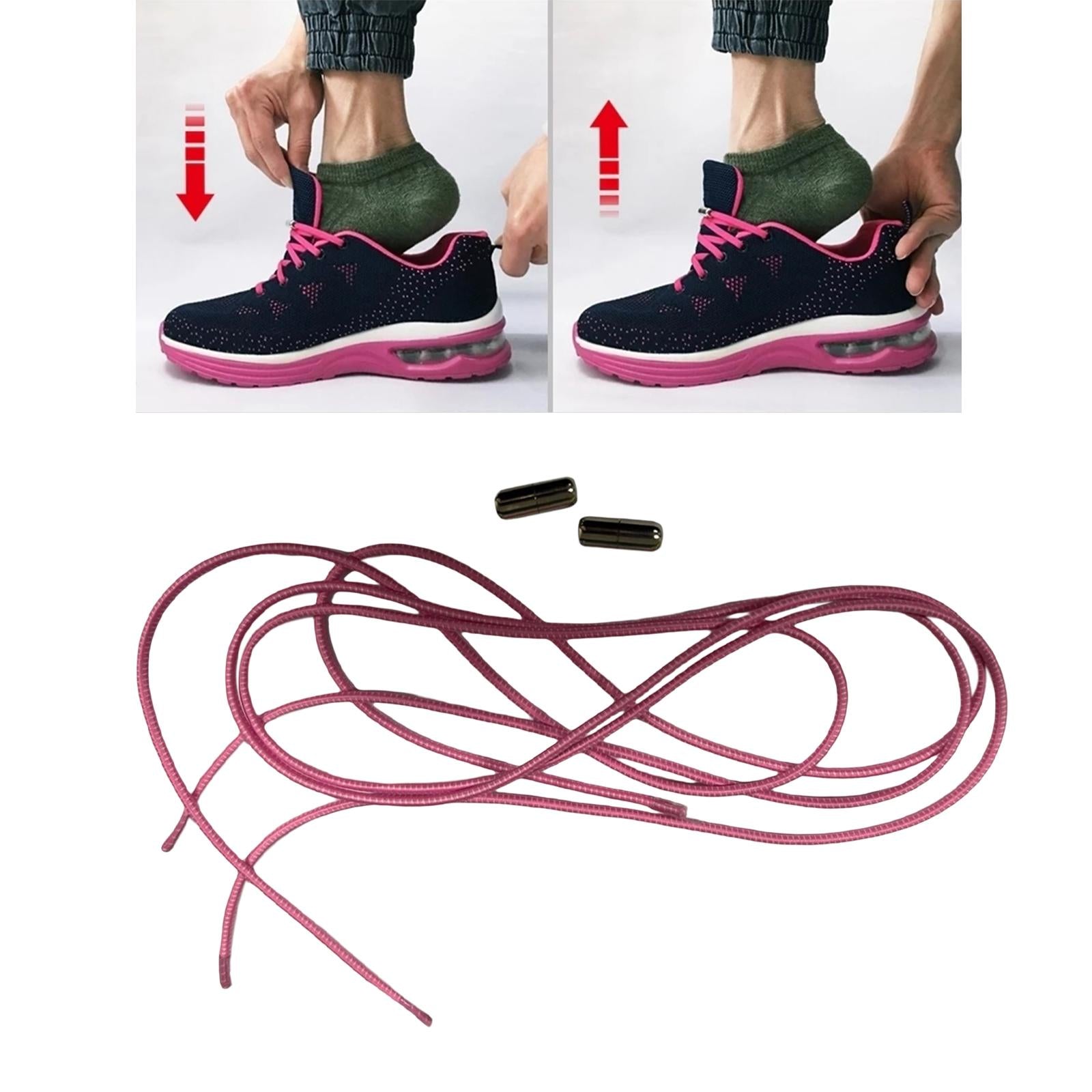No Tie Shoelaces Elastic Lock Shoes Trainers Lazy Laces Pink