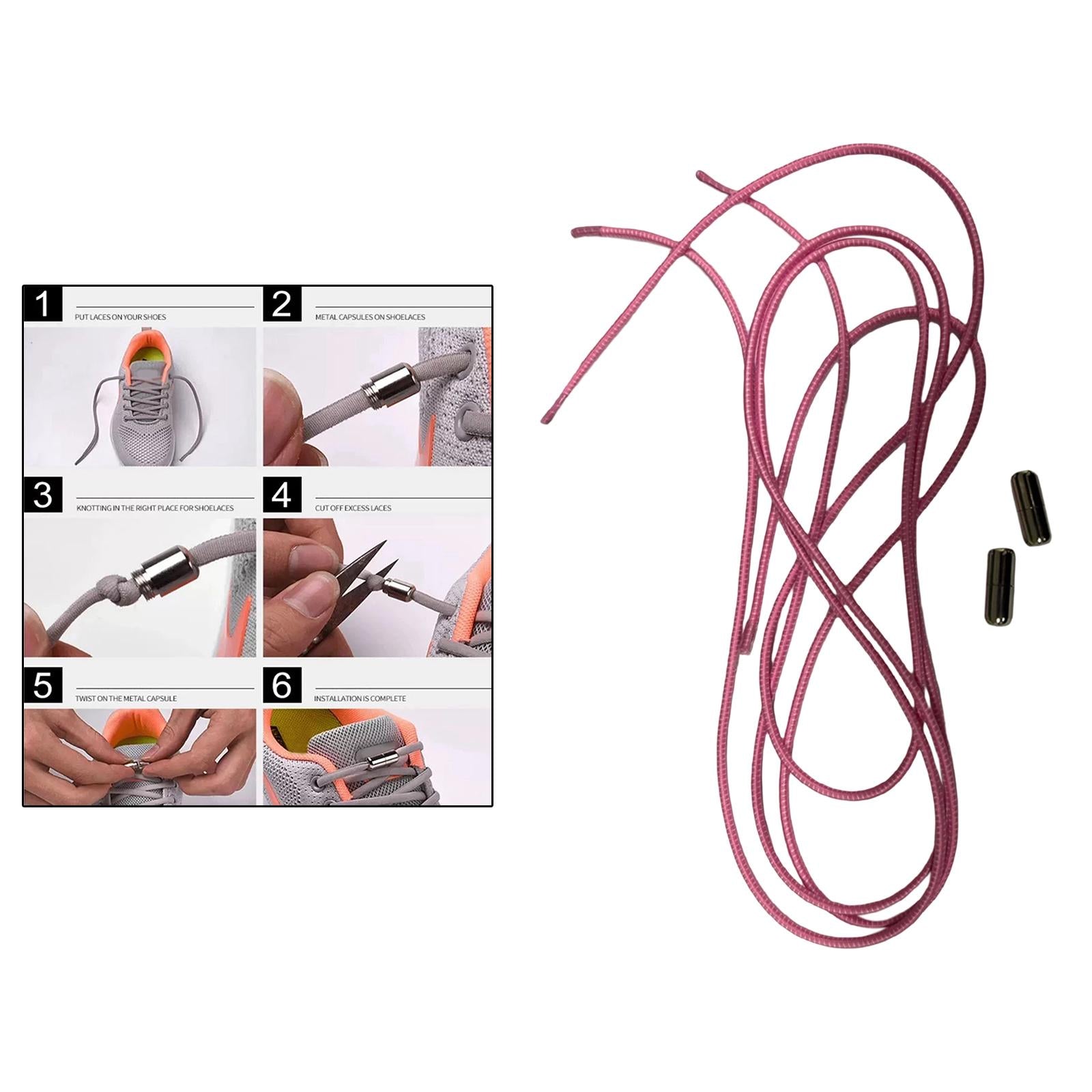 No Tie Shoelaces Elastic Lock Shoes Trainers Lazy Laces Pink