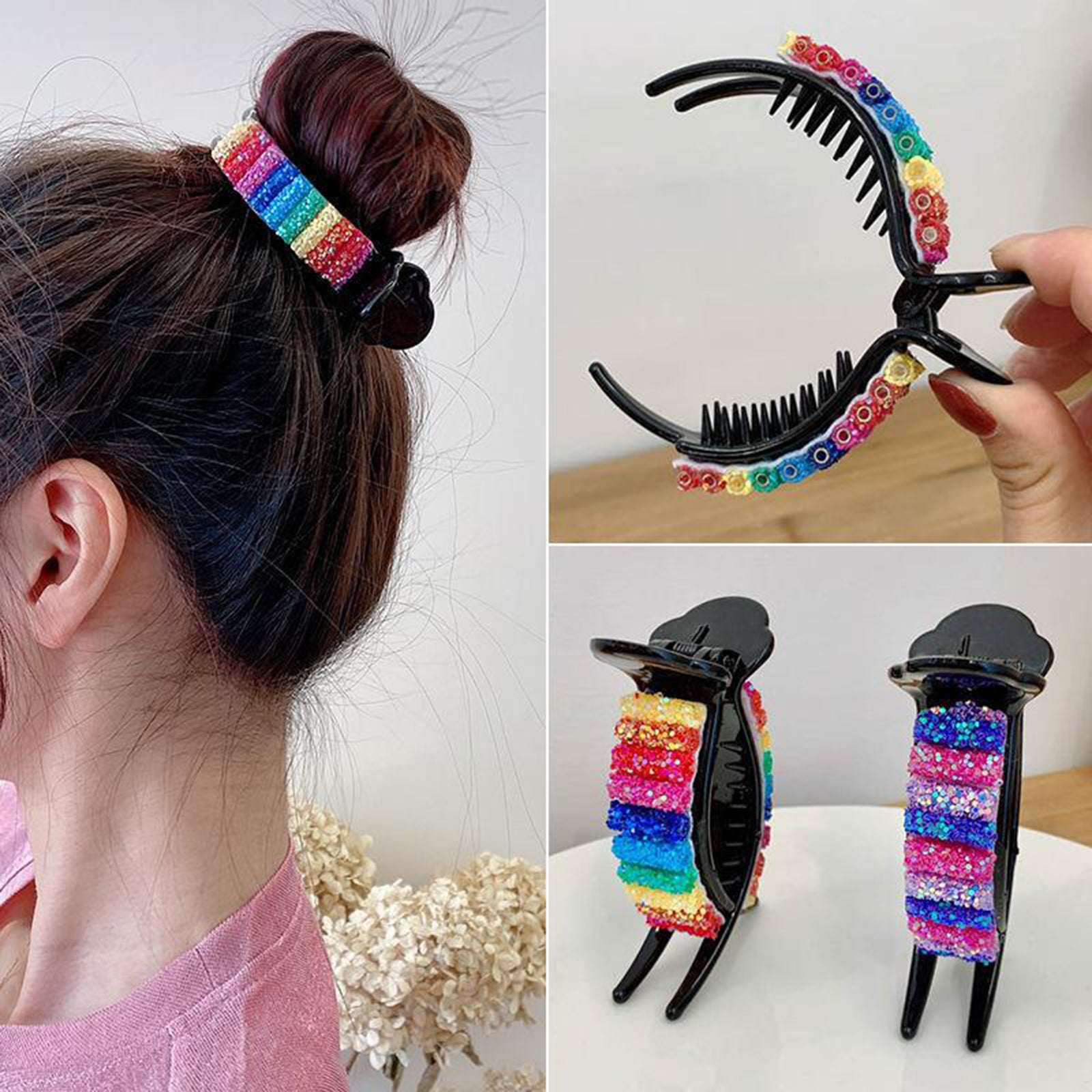 Sequins Hair Claw Clips Plastic Hairpin Paw Hair Bun Maker Hair Accessories Purple