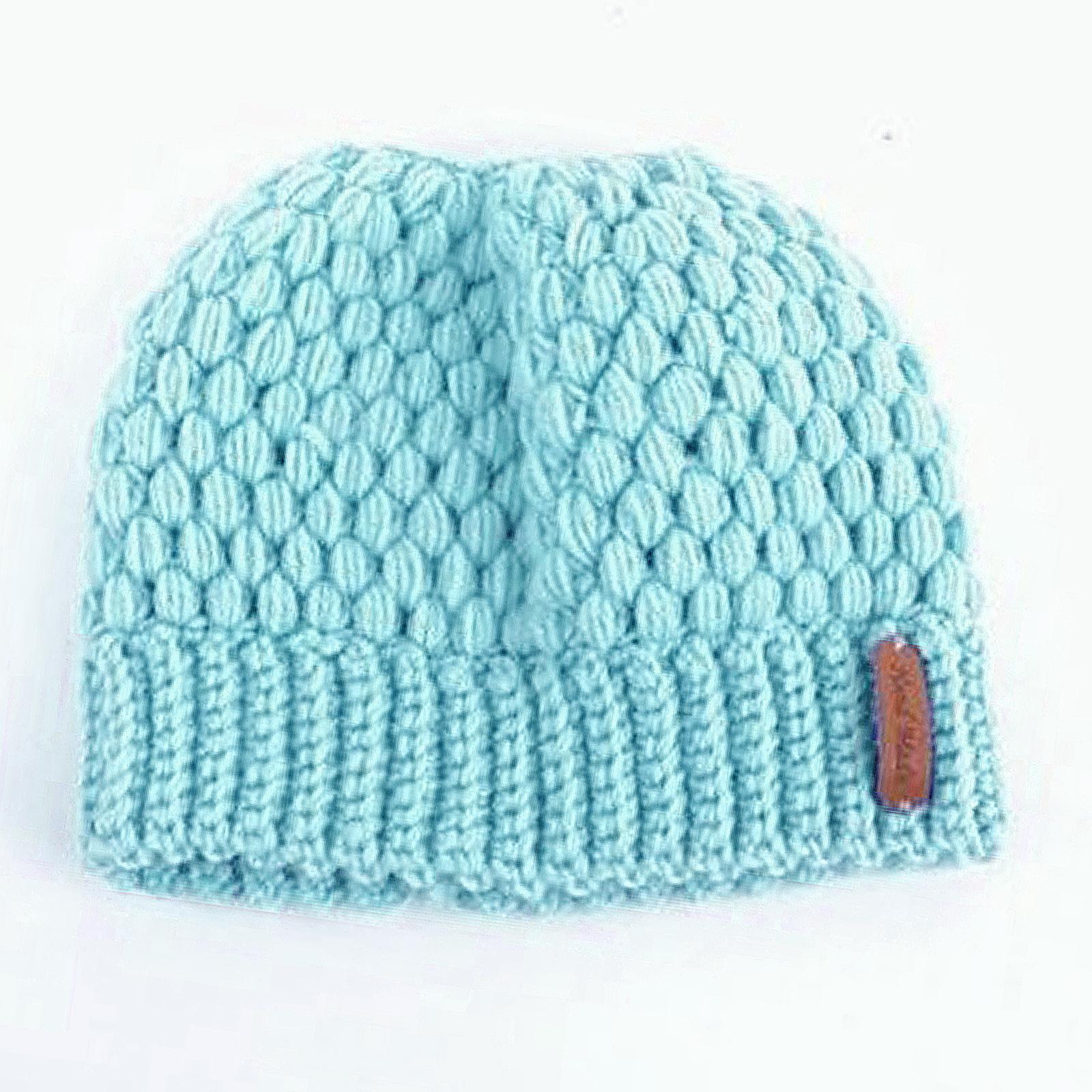 Ponytail Messy Bun Beanie Hats Knit Stretchy Beanie Hats Cap Blue