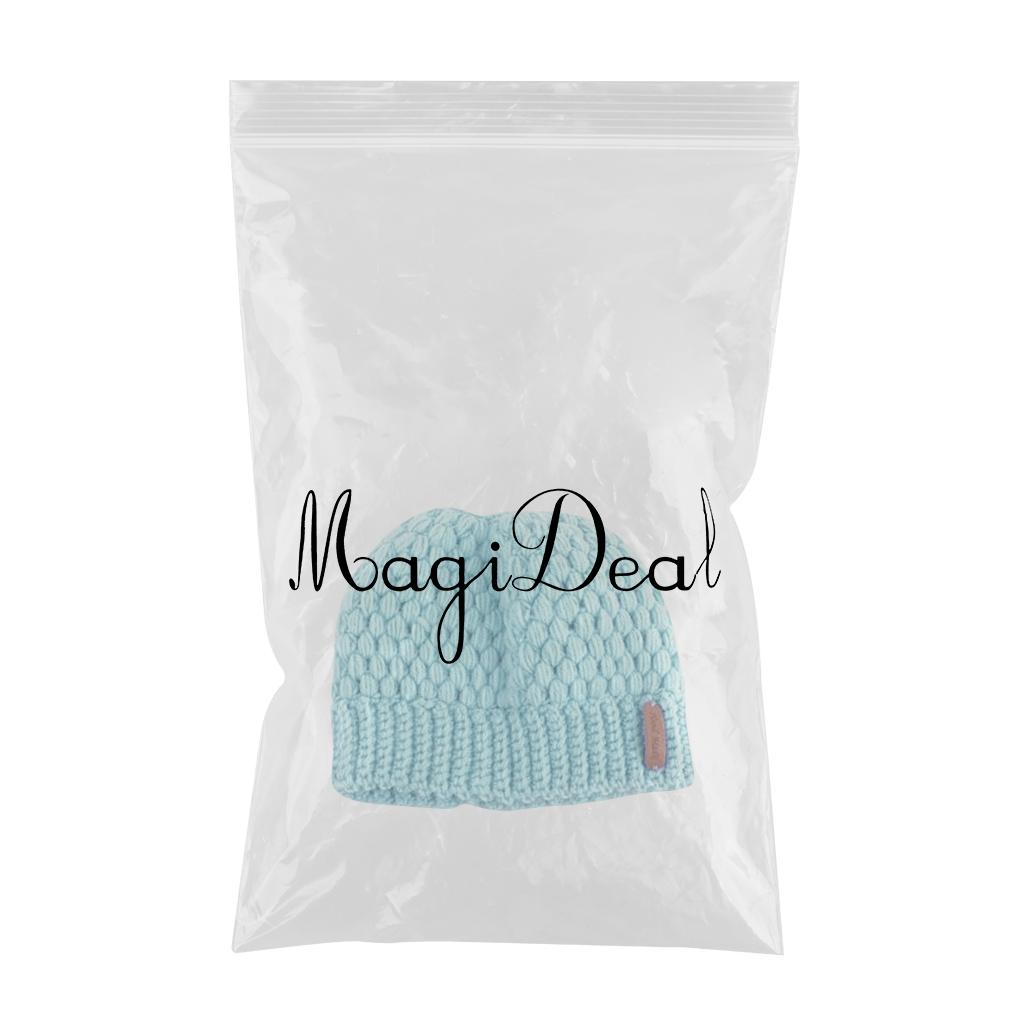 Ponytail Messy Bun Beanie Hats Knit Stretchy Beanie Hats Cap Blue