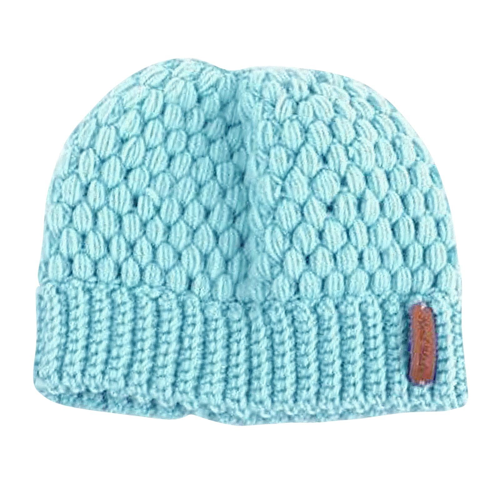 Ponytail Messy Bun Beanie Hats Knit Stretchy Beanie Hats Cap Blue