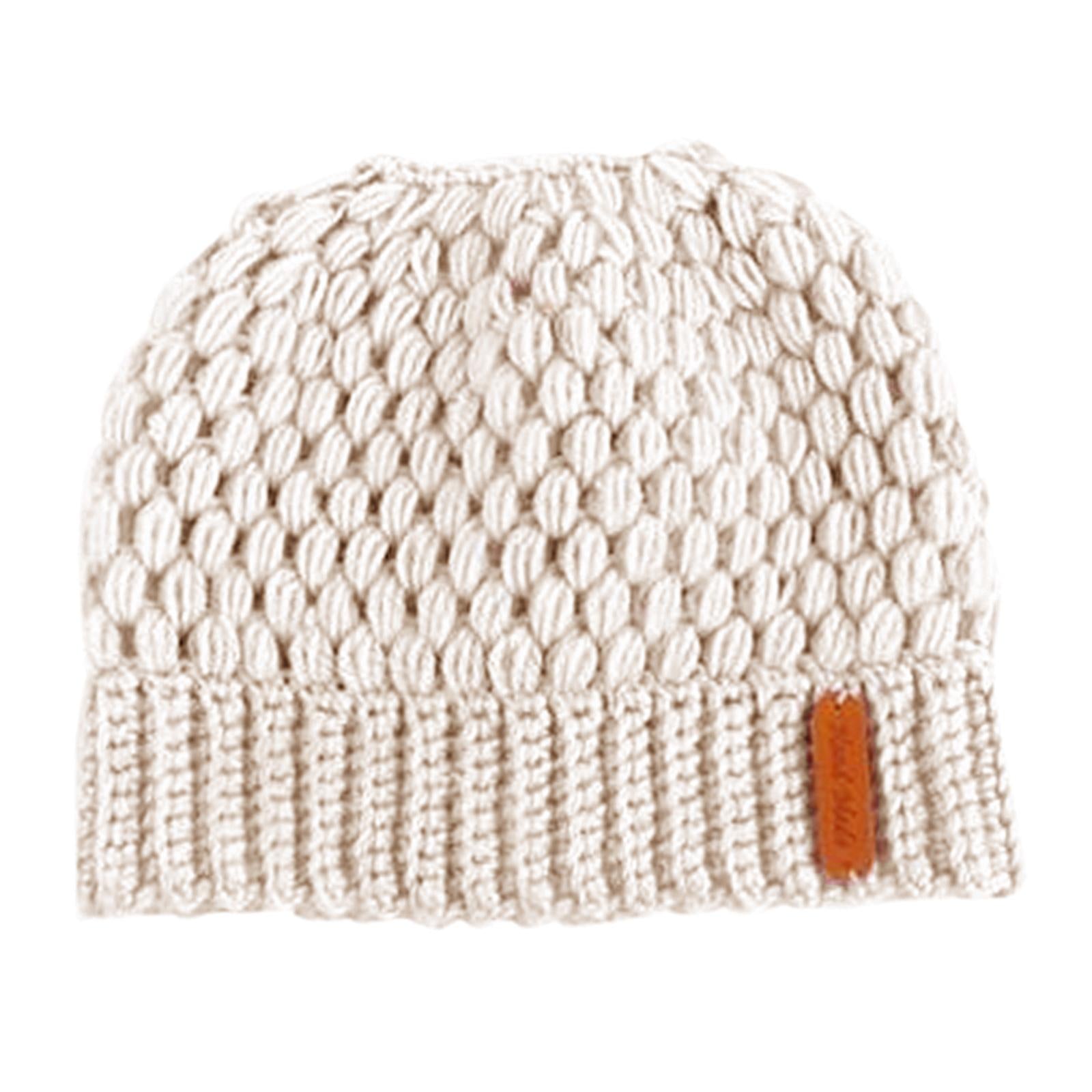 Ponytail Messy Bun Beanie Hats Knit Stretchy Beanie Hats Cap Khaki