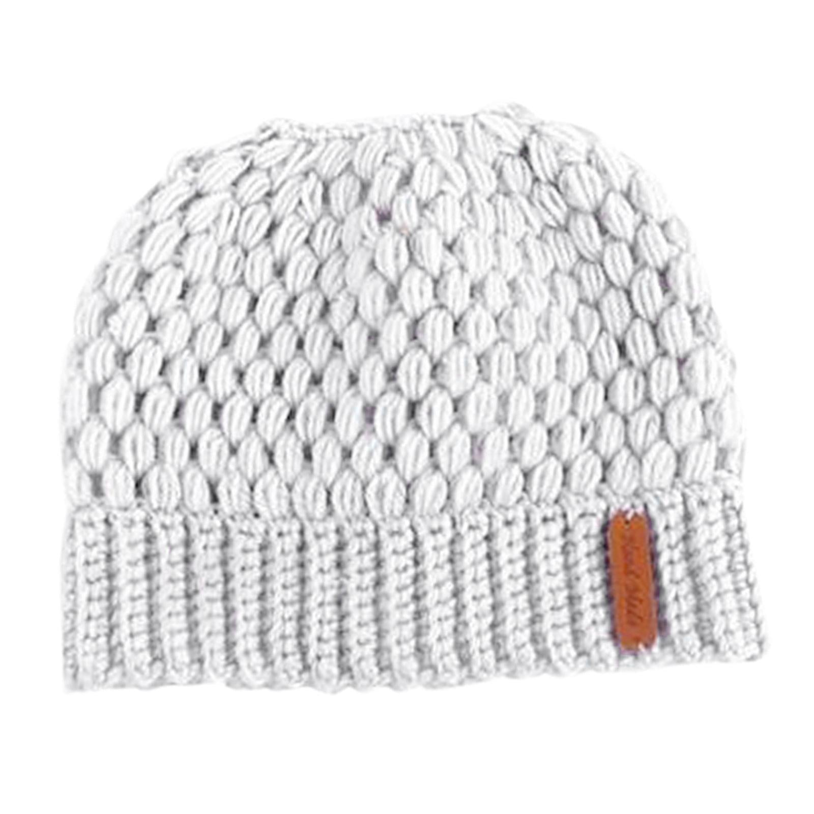 Ponytail Messy Bun Beanie Hats Knit Stretchy Beanie Hats Cap Beige