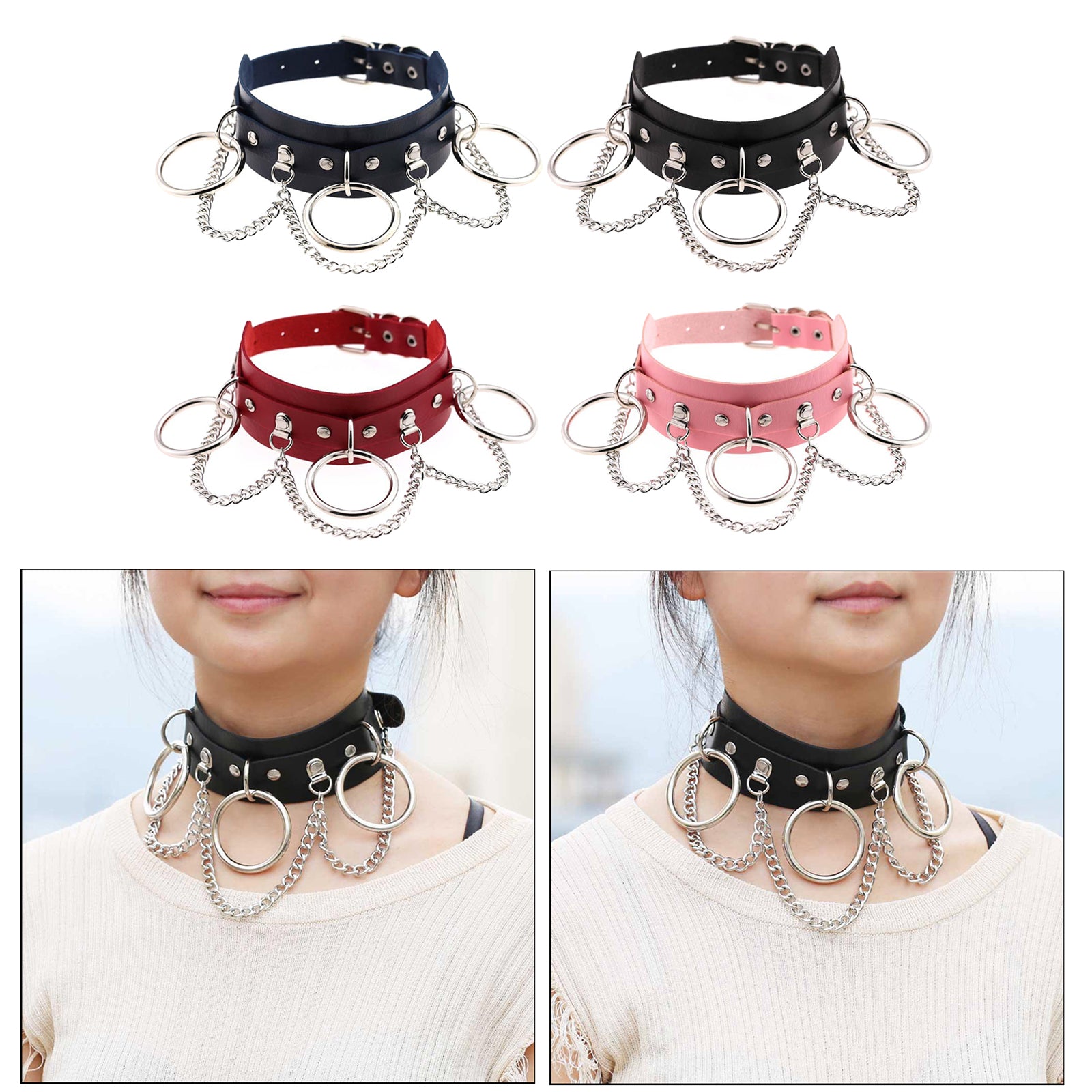 PU Leather Choker Necklace Chain Collar Goth Punk Rock Necklace Decor Red
