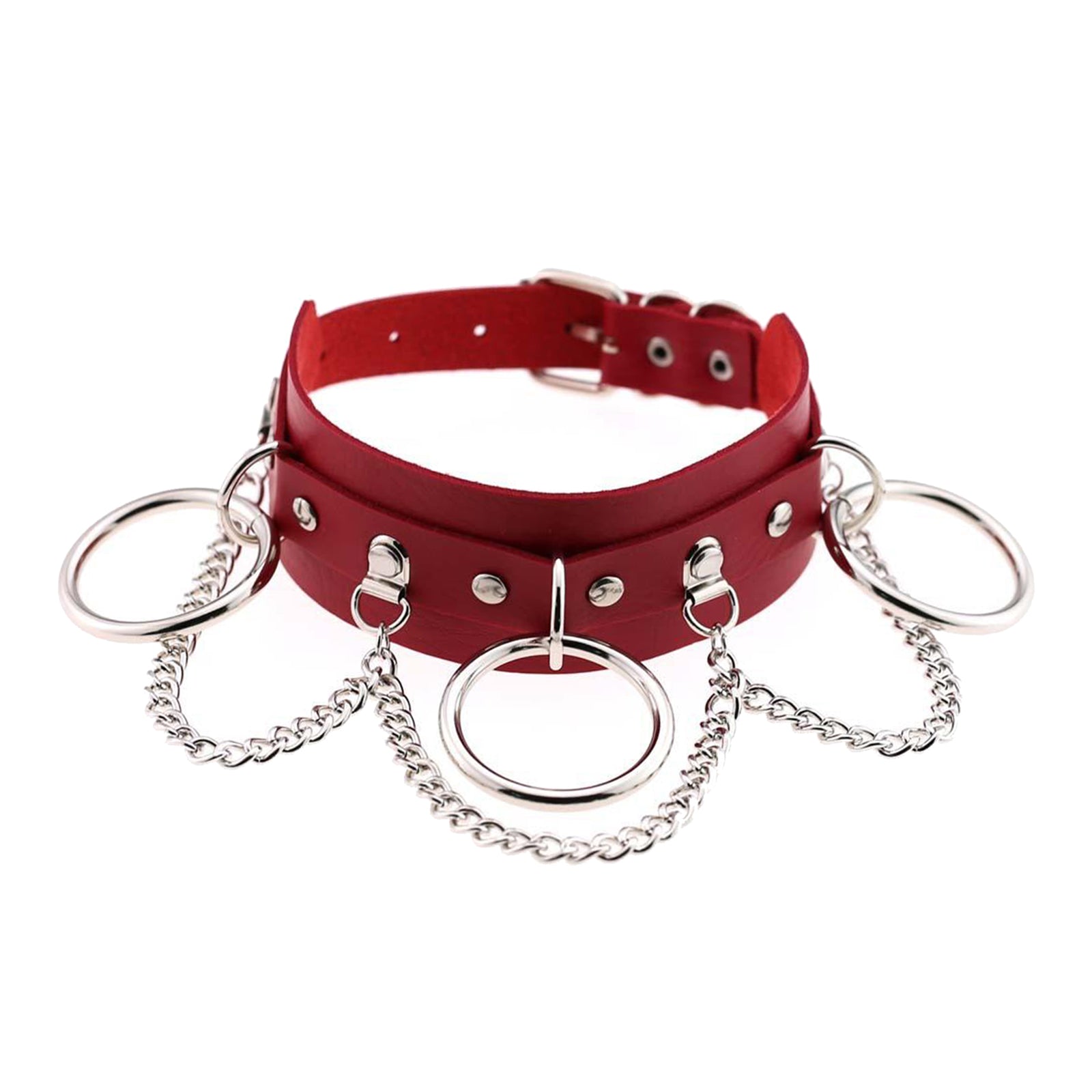 PU Leather Choker Necklace Chain Collar Goth Punk Rock Necklace Decor Red