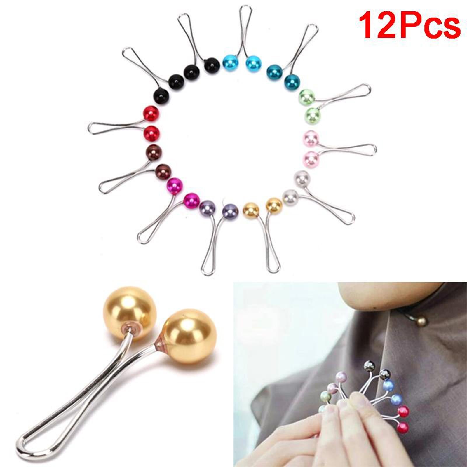 12X Brooch Pins Hijab Scarf Pearl Safety Pin Sweater Shawl Clips Yellow