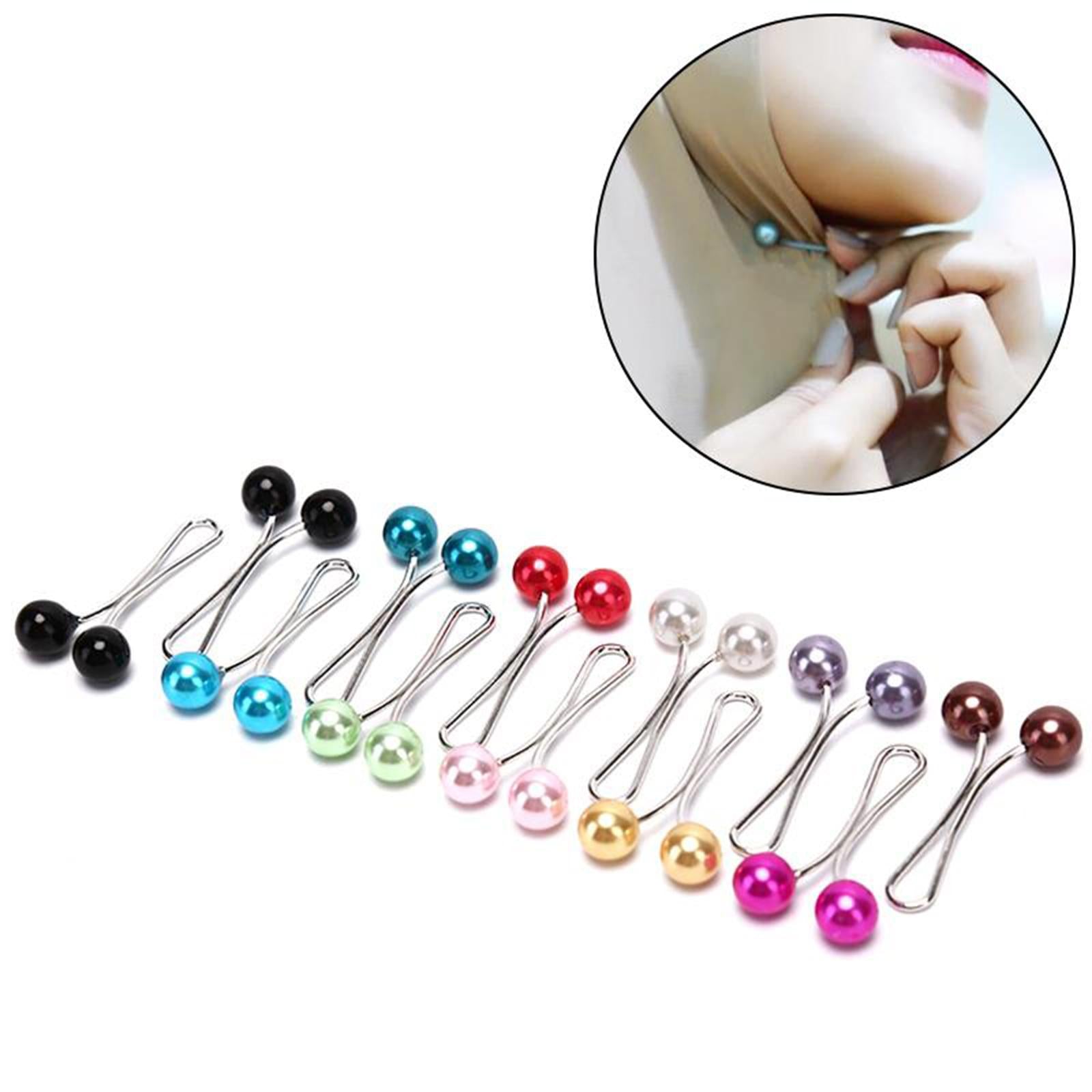 12X Brooch Pins Hijab Scarf Pearl Safety Pin Sweater Shawl Clips White
