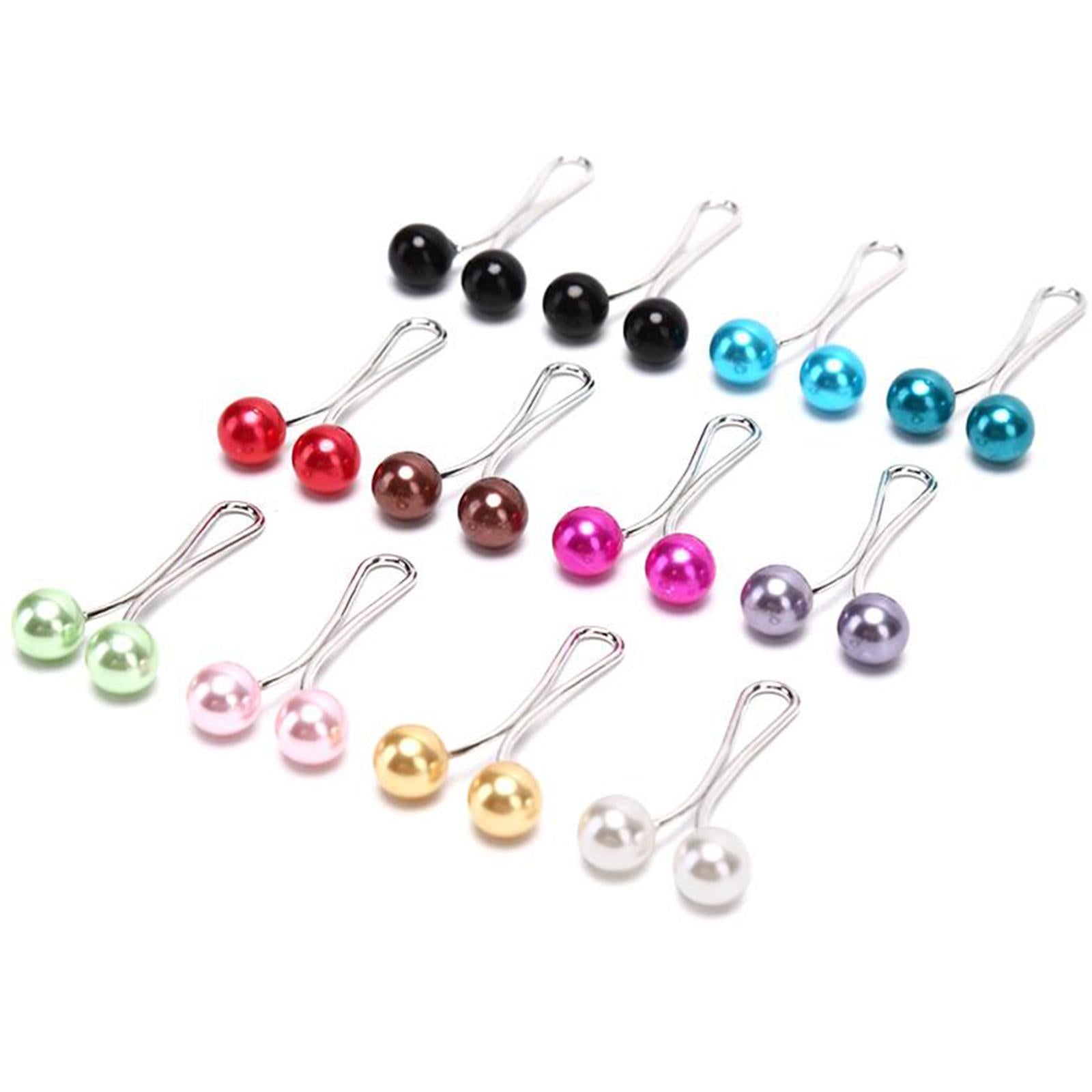 12X Brooch Pins Hijab Scarf Pearl Safety Pin Sweater Shawl Clips White