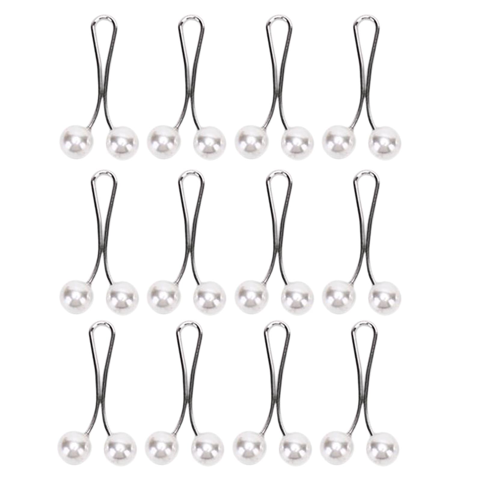 12X Brooch Pins Hijab Scarf Pearl Safety Pin Sweater Shawl Clips White