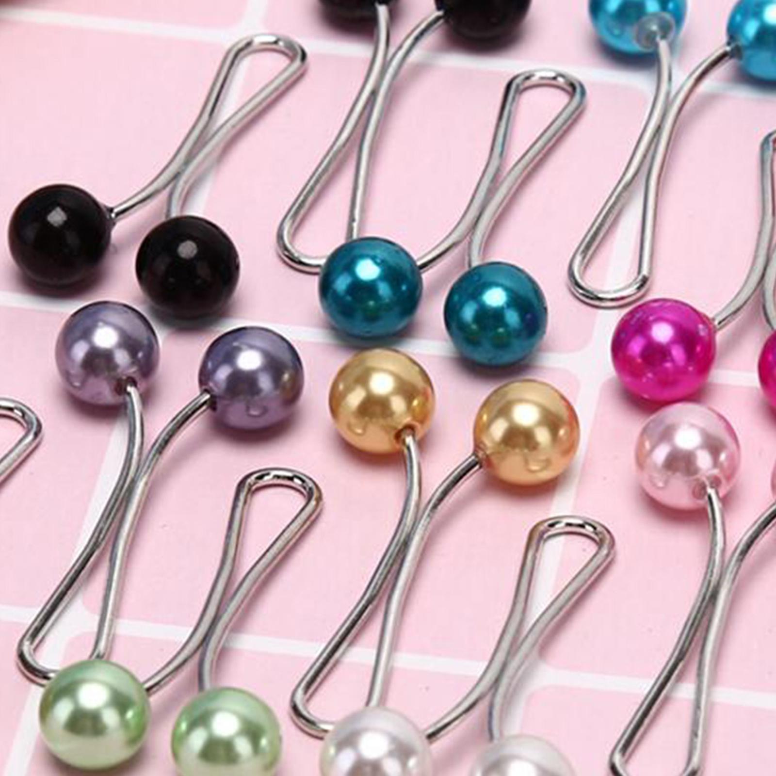12X Brooch Pins Hijab Scarf Pearl Safety Pin Sweater Shawl Clips Multicolor
