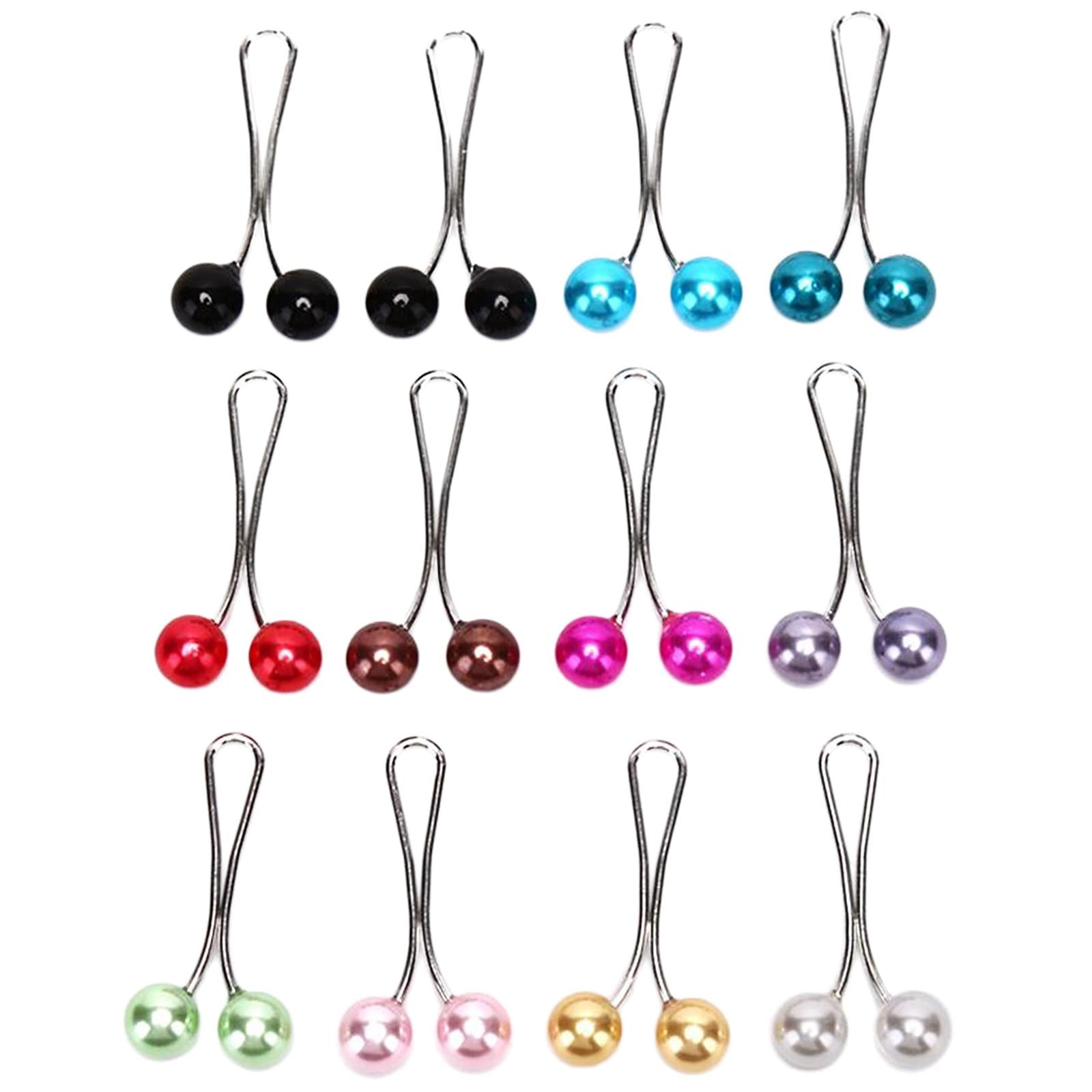 12X Brooch Pins Hijab Scarf Pearl Safety Pin Sweater Shawl Clips Multicolor