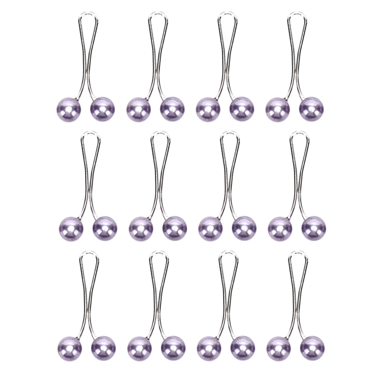 12X Brooch Pins Hijab Scarf Pearl Safety Pin Sweater Shawl Clips Gray