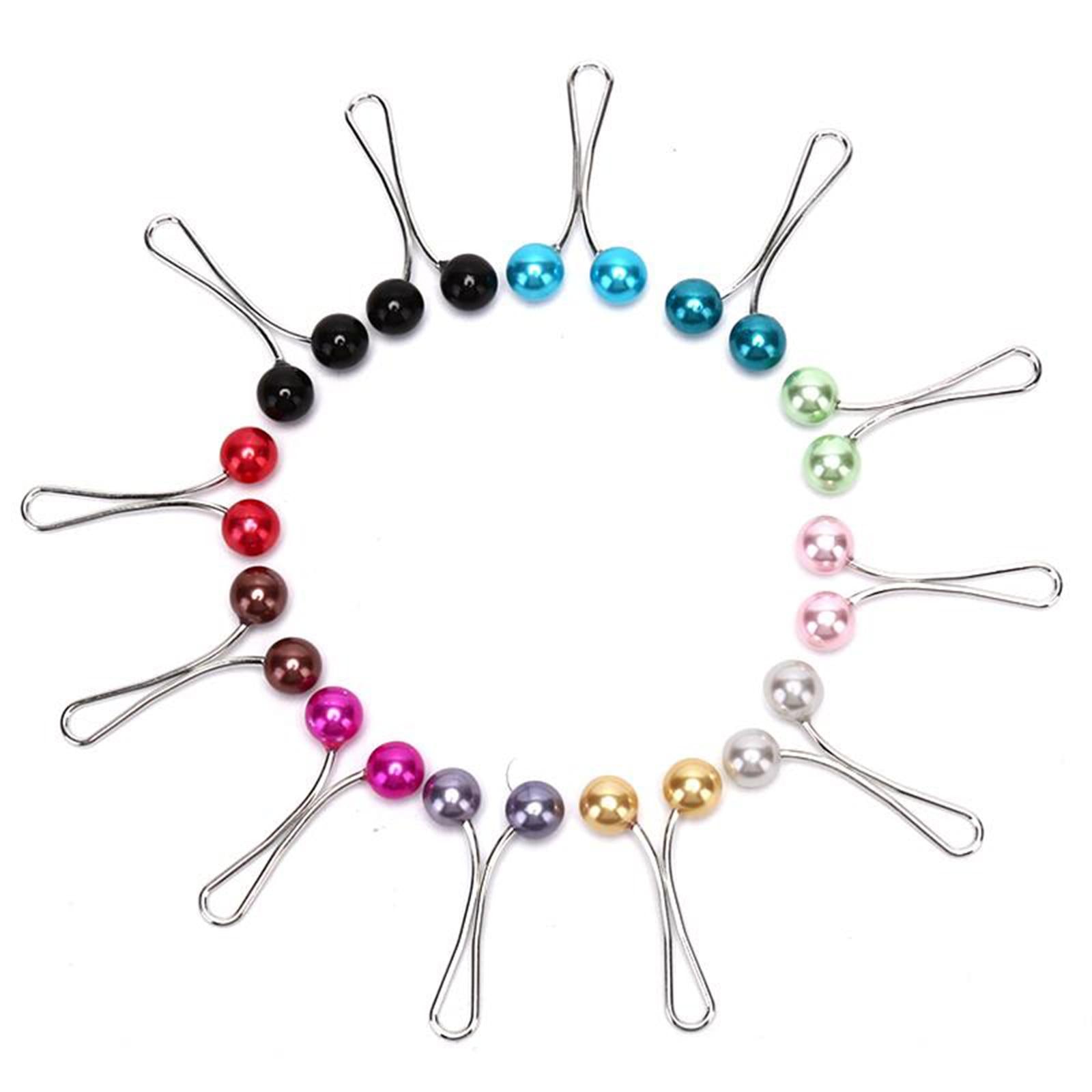 12X Brooch Pins Hijab Scarf Pearl Safety Pin Sweater Shawl Clips Coffee