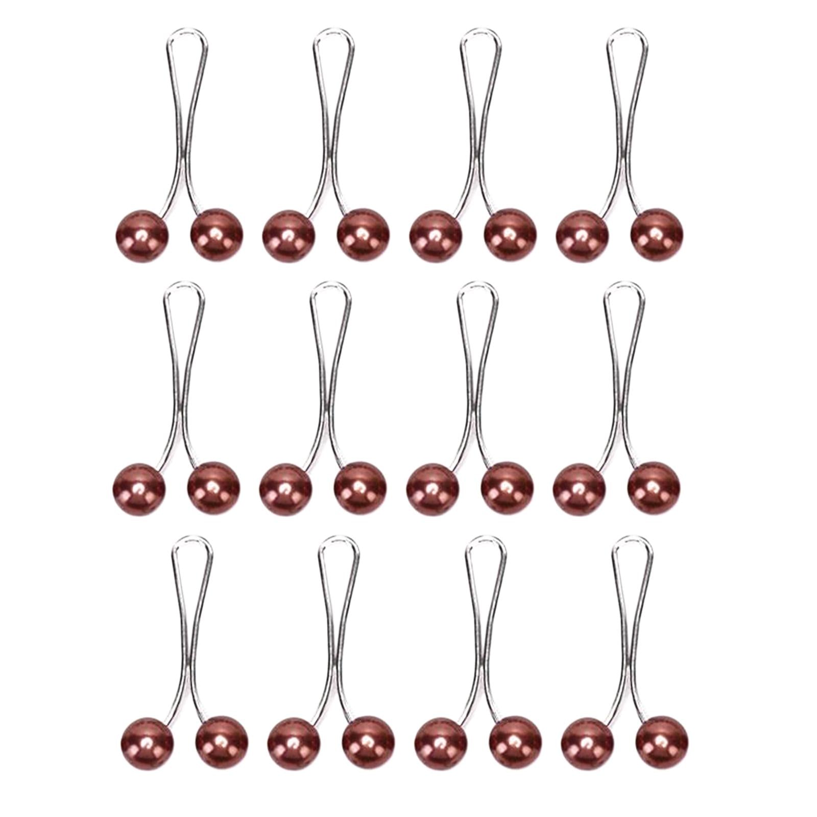 12X Brooch Pins Hijab Scarf Pearl Safety Pin Sweater Shawl Clips Coffee